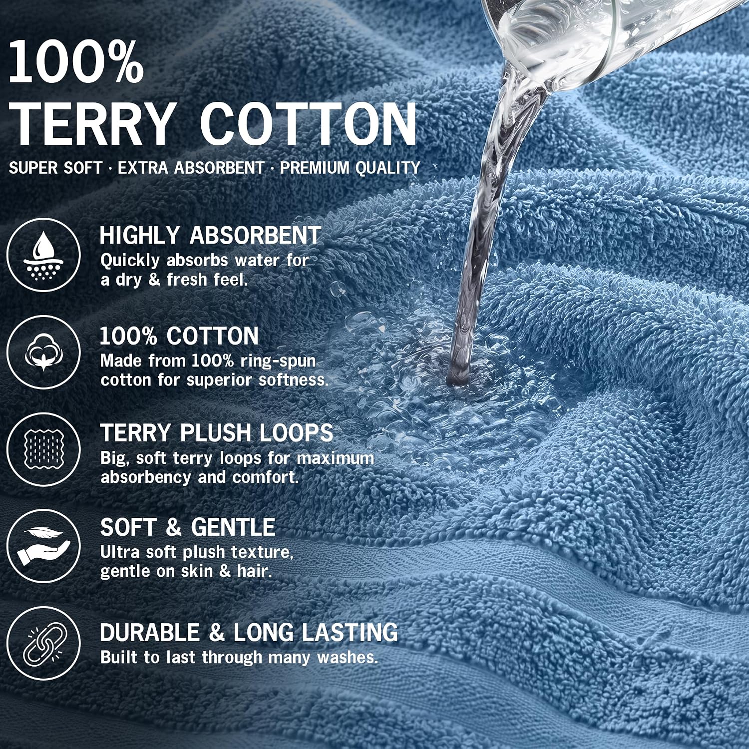 DAN RIVER 100% Cotton Salon Towels Set – 16x26 inches, Pack of 24, Highly Absorbent and Quick-Dry Towels for Hand, Salon, Spa, Beauty