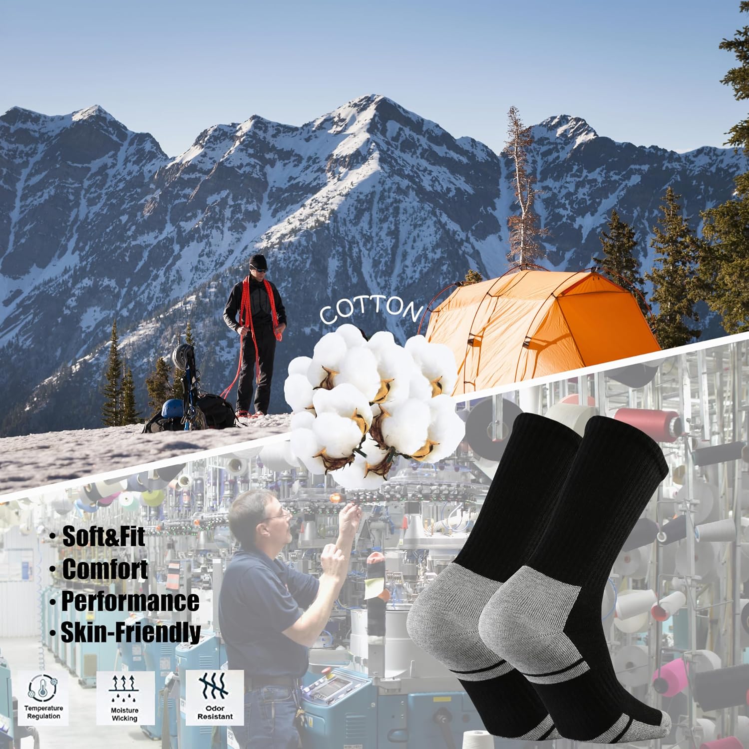 Ortis Cotton Cushion Crew Athletic Socks for Men Work Boot Sports Exercise