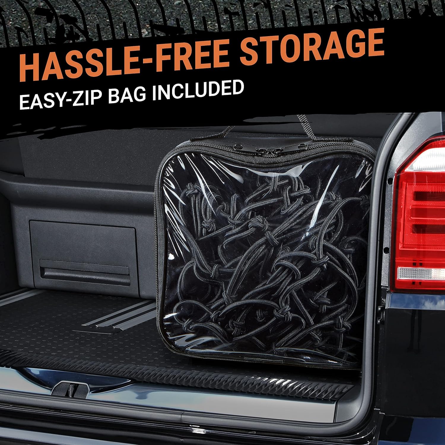 Cargo Net for Roof Rack - 22 x 38 Inch, Heavy-Duty, Mesh Square Bungee Netting with 12 Black Clips and Storage Bag - Holds Small and Large Loads