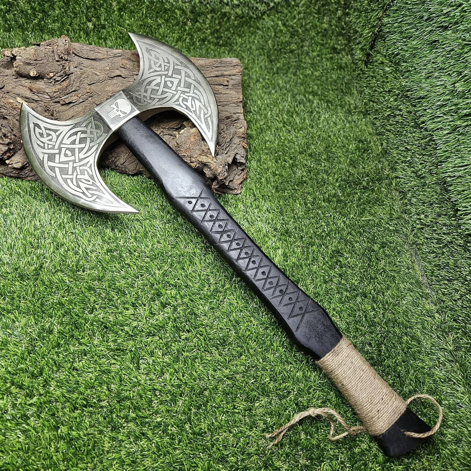 Poshland AX-7000 Custom Gift Forged Carbon Steel Viking Axe with Rose Wood Shaft, Viking Bearded Camping Axe