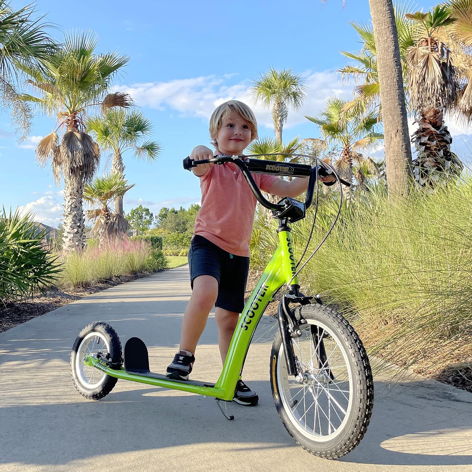 Aosom Youth Scooter Kids 5+ Adjustable Handlebar 16" Front 12" Rear