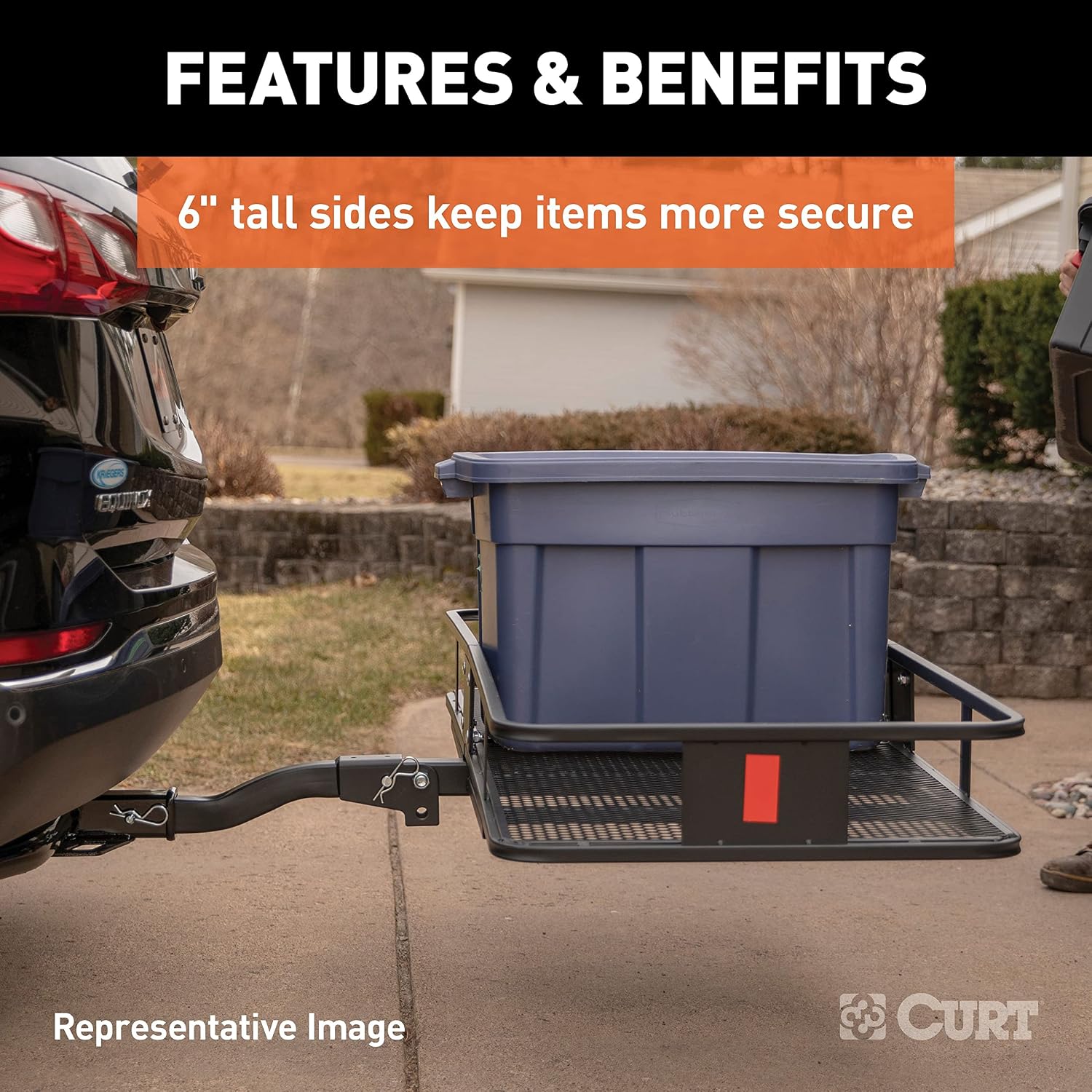 CURT 18152 Cargo Basket Hitch Trailer Hitch Cargo Carrier, 500 lbs. Capacity, 60-Inch x 24-Inch x 6-Inch, Fits 2-Inch Receiver