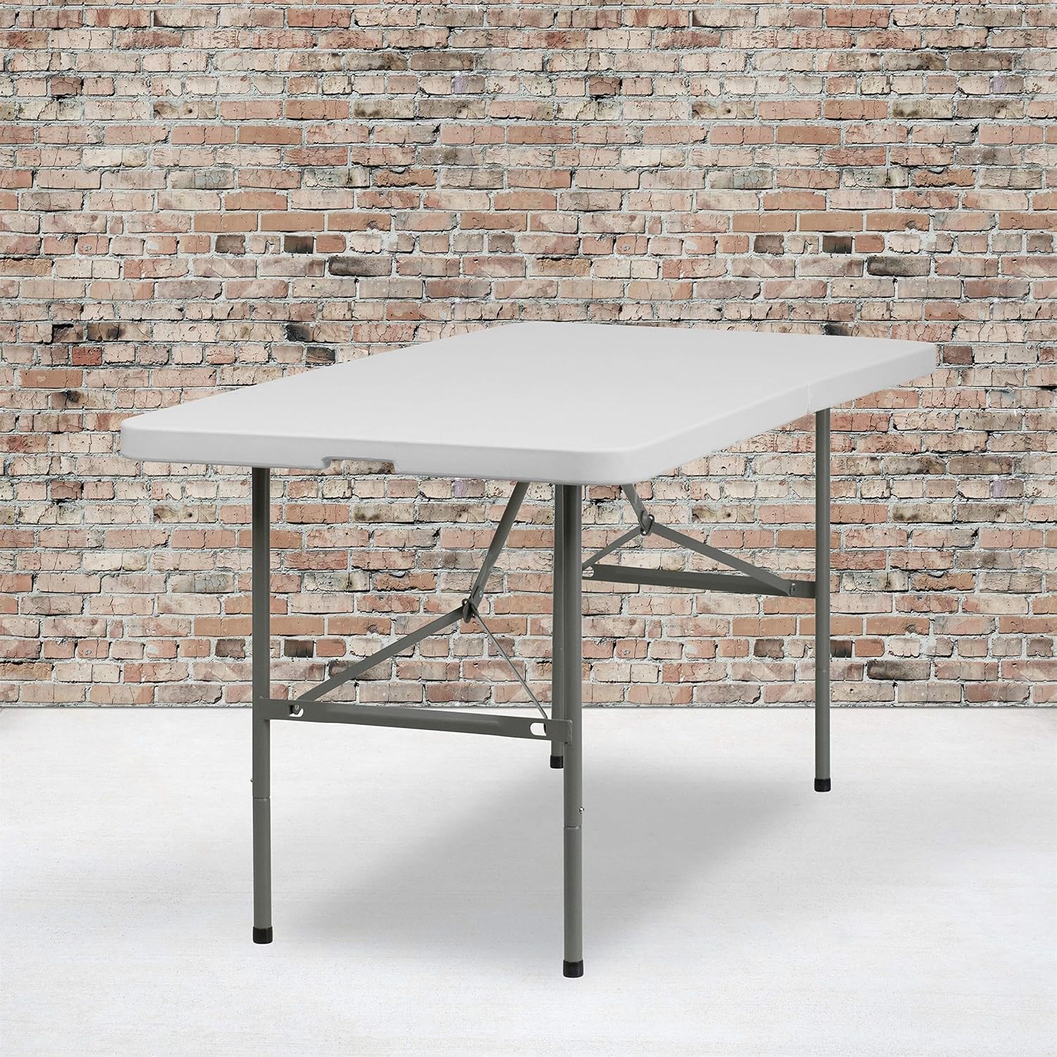 Flash Furniture 5-Foot Bi-Fold Granite White Plastic Folding Table | Lightweight, Easy Storage, Commercial Grade, Carrying Handle