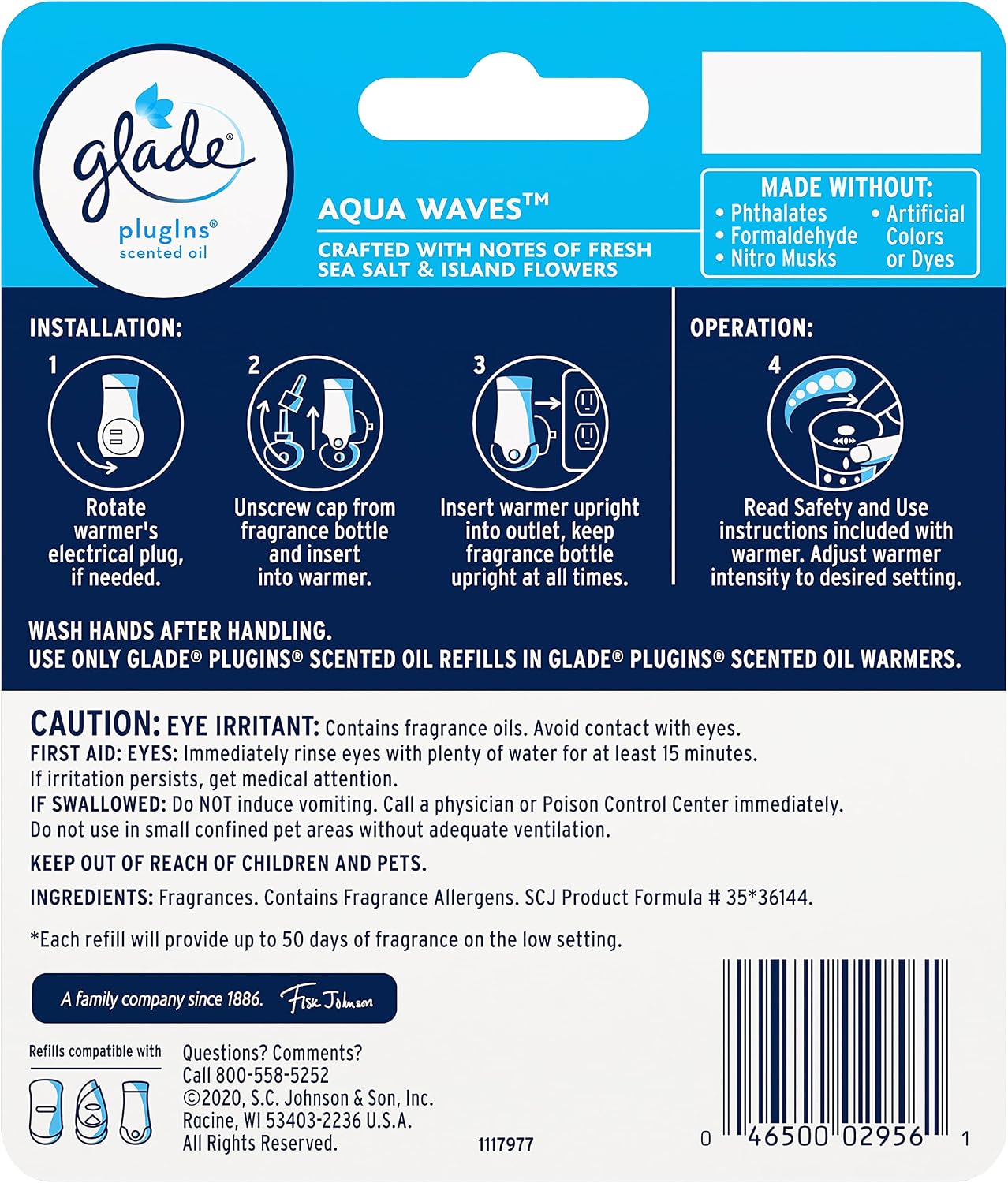 Glade PlugIns Refills Air Freshener, Scented and Essential Oils for Home and Bathroom, Tranquil Lavender & Aloe, 1.34 Fl Oz, 2 Count