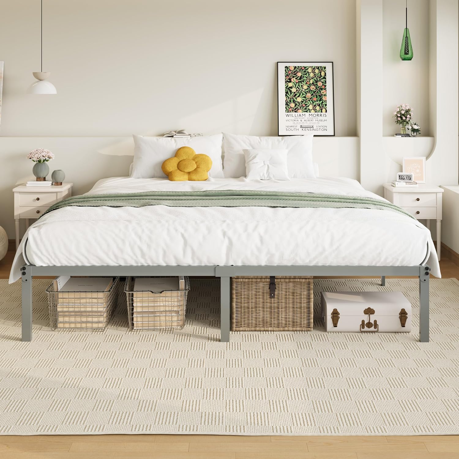 Allewie Full Size Bed Frame, 14 inch Metal Platform Beds with Storage Space, No Box Spring Needed and Easy Assembly, White