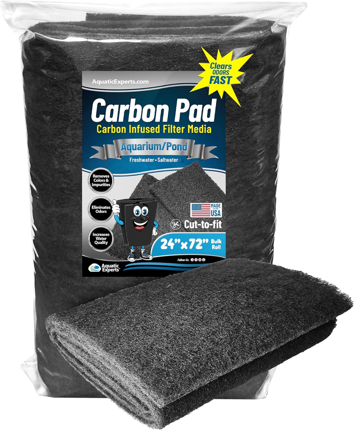Aquarium Carbon Pad – Cut‑to‑Fit Carbon Infused Filter Pad Media for Crystal Clear Fish Tanks and Ponds, 3/8"–1/2" Thick (10.5 Inch Width