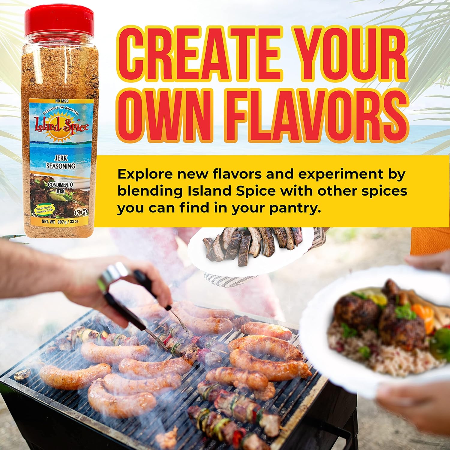 Island Spice Jerk Seasoning 32 ounces - Gluten-Free Vegan-Friendly Dry Rub with Real Jamaican Pimento - Authentic Jerk Flavors and Spice Blend - Use on Chicken, Pork, Beef, Seafood, and Vegan Dishes