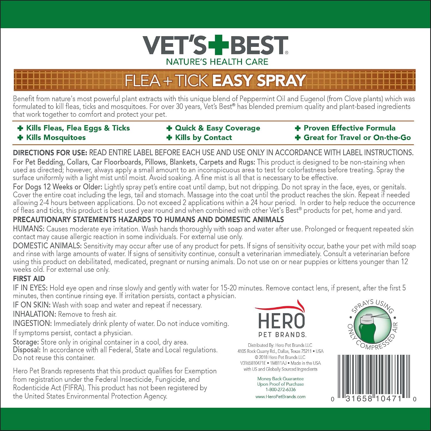 Vet's Best Flea & Tick, Mosquito, Yard & Kennel Spray for Dogs, 32 oz | Plant-Based Yard Treatment, Kills Fleas, Ticks & Mosquitoes, Ready-to-Use Hose Attachment, Safe for Plants, Made in USA