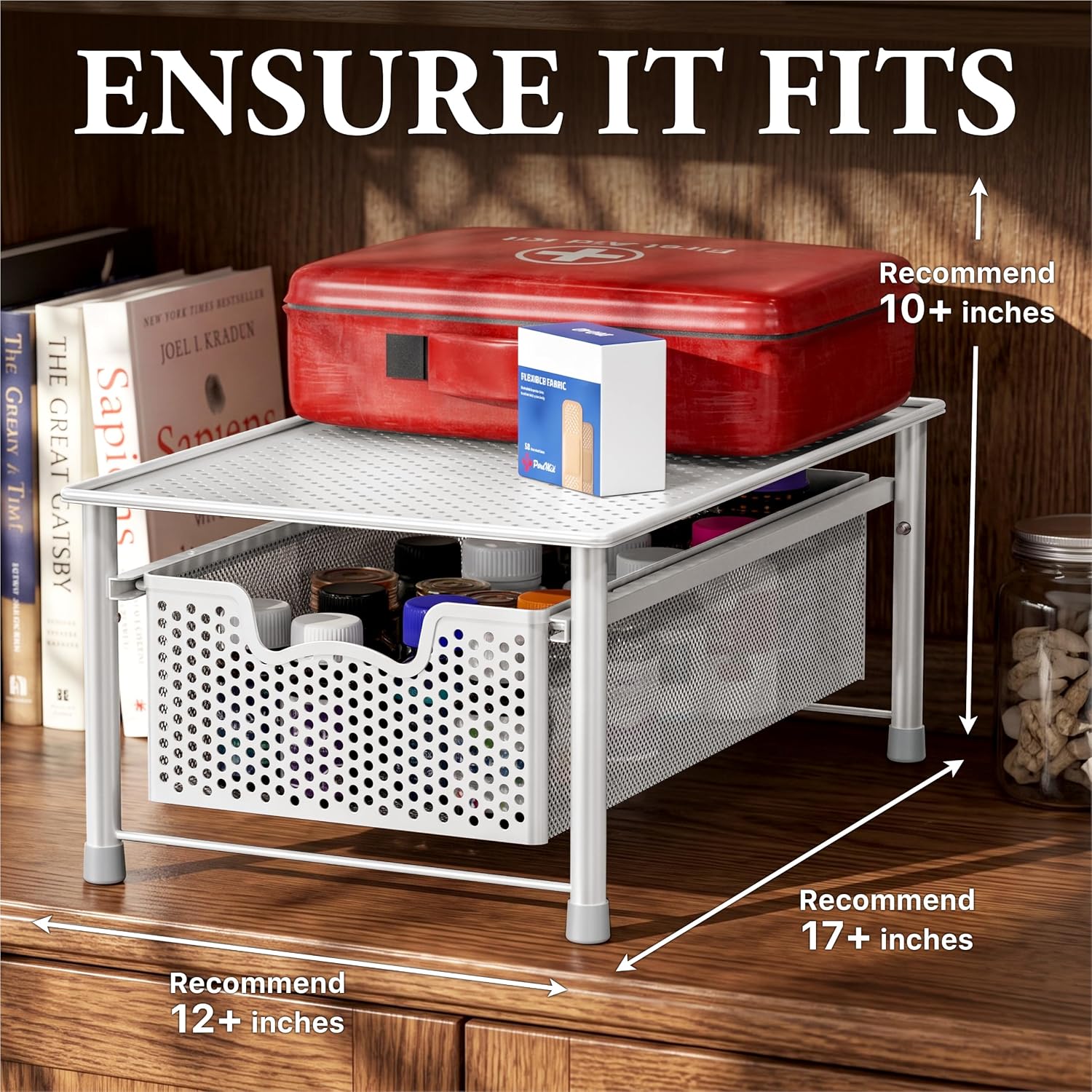 Simple Houseware Stackable 3 Tier Sliding Basket Organizer Drawer, Silver