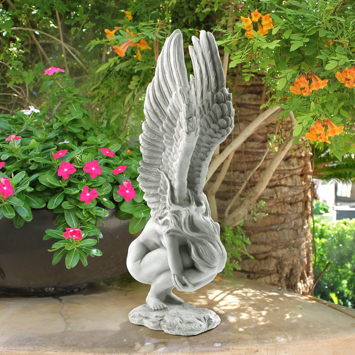 Design Toscano Remembrance and Redemption Angel Religious Indoor/Outdoor Garden Statue, From Base to Top of the Wings Nearly 3 feet tall! Tall, Cast Stone Resin, Antique Stone Finish