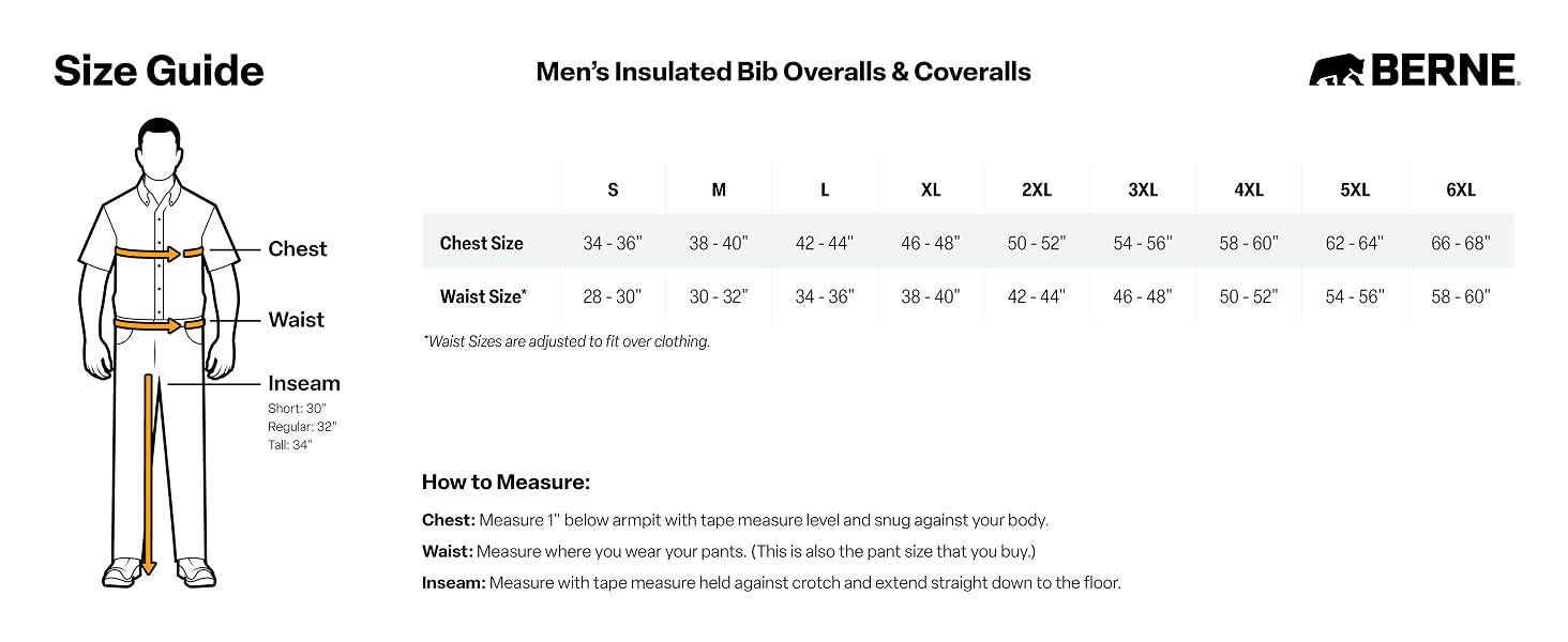 Men&amp;amp;#39;s Insulated Coveralls Size Guide