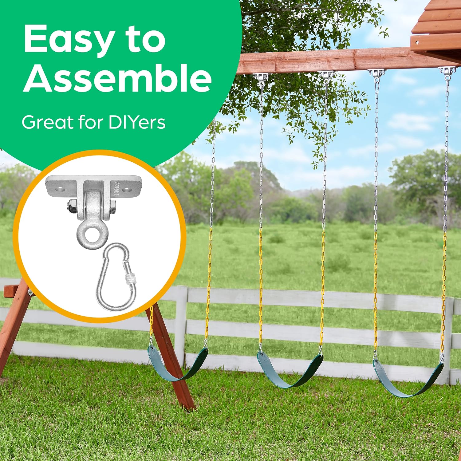 Jungle Gym Kingdom Swing Set Hangers - 2 Heavy Duty Brackets with Locking Snap Hooks for Porch, Patio