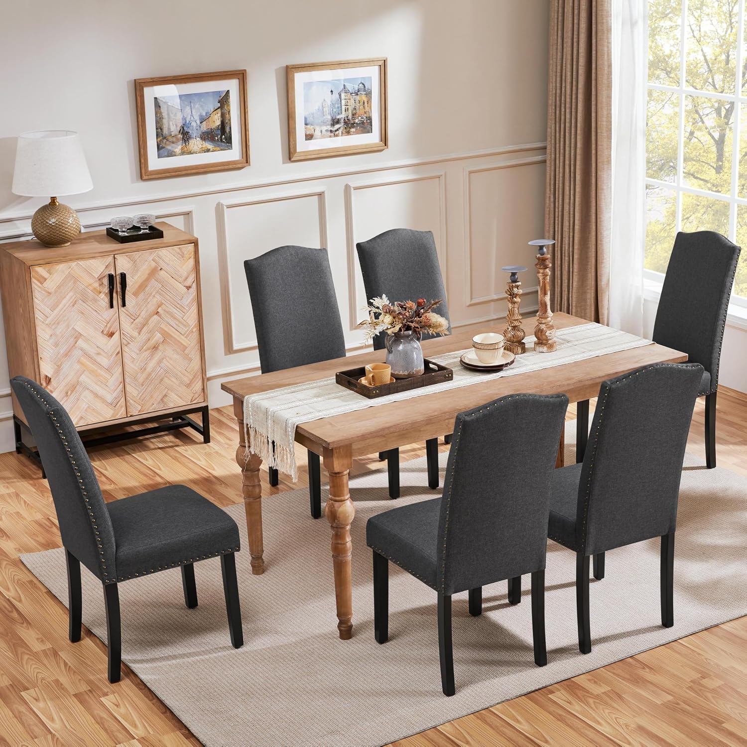 Yaheetech Dining Chairs Set of 2 High Back Parson Chairs Khaki