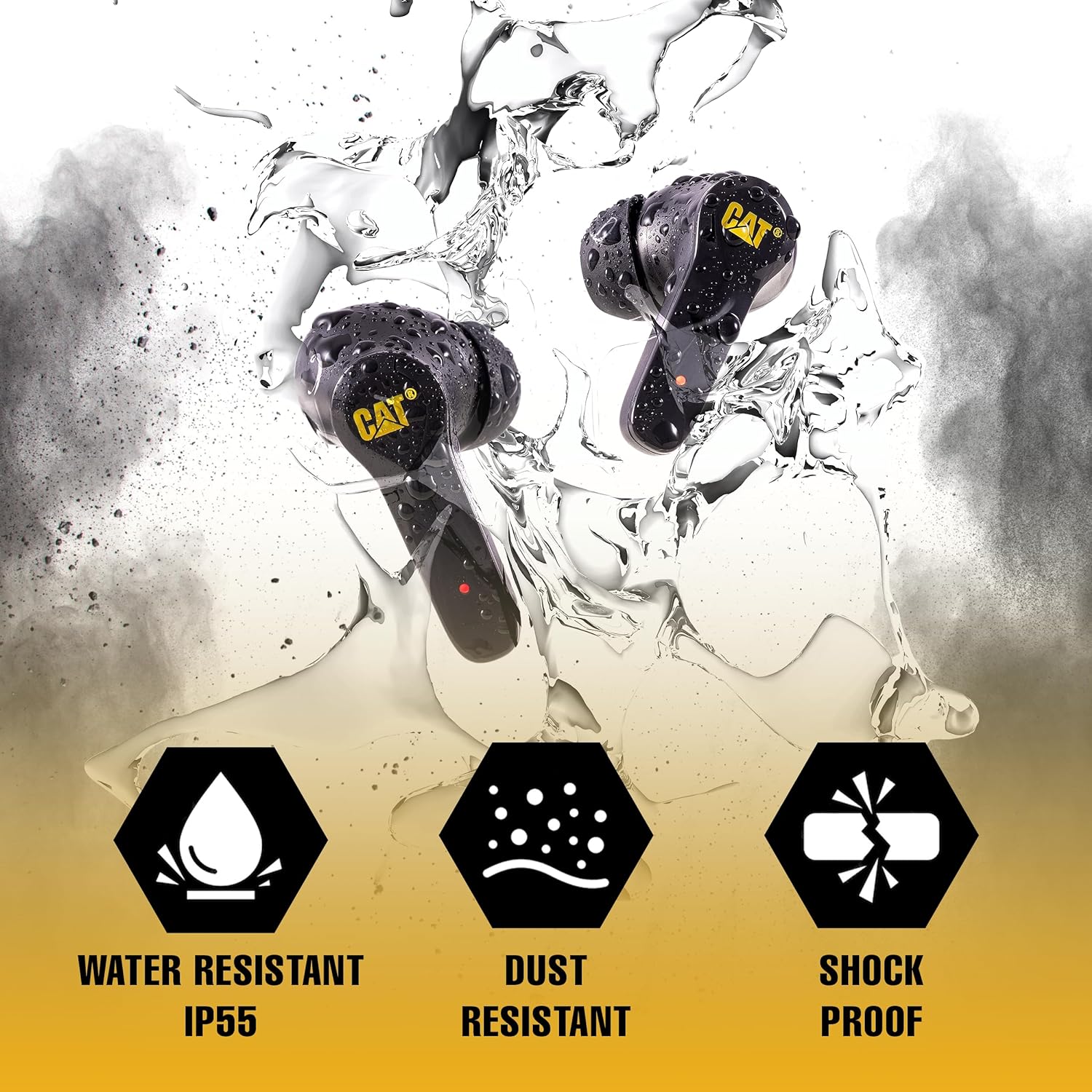 CAT Bluetooth Noise Canceling Ear Buds - Rugged Wireless Work Earbuds, Bluetooth Work Headphones, Dust Proof, Shock Proof, Water Resistant