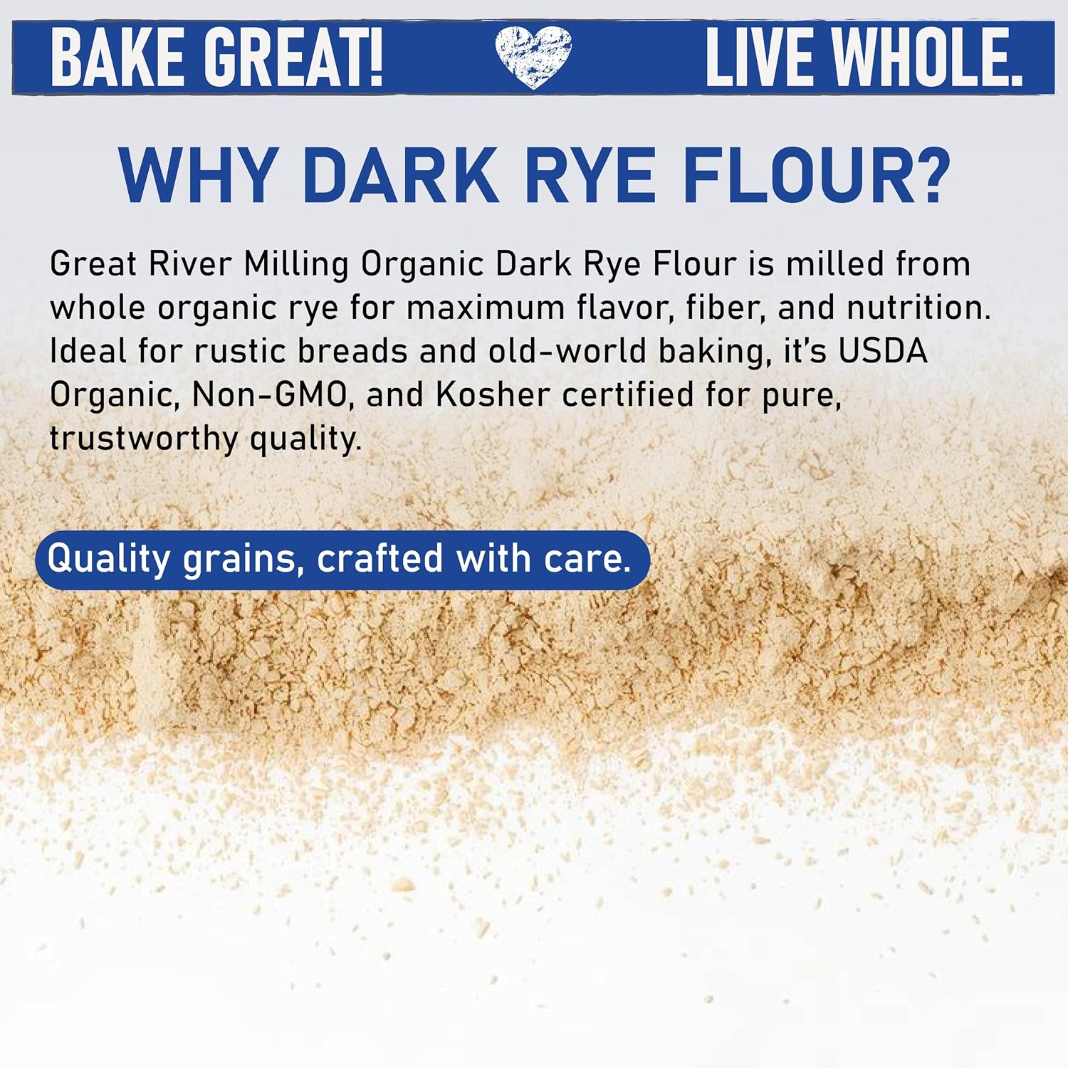 Great River Milling Organic Dark Rye Flour, Whole Grain, 25 lb