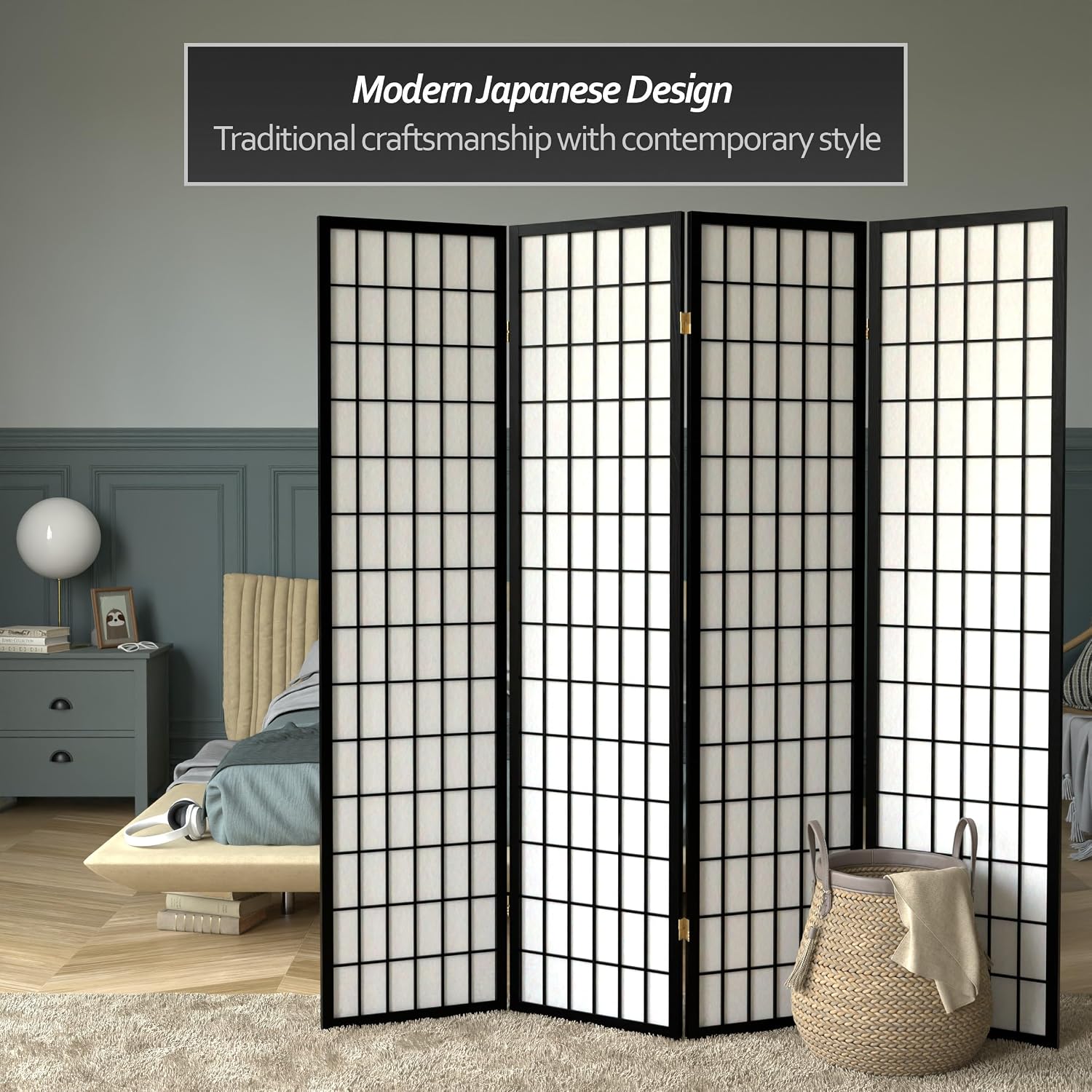 Red Lantern 6 ft. Tall Window Pane Shoji Screen - Walnut - 5 Panels