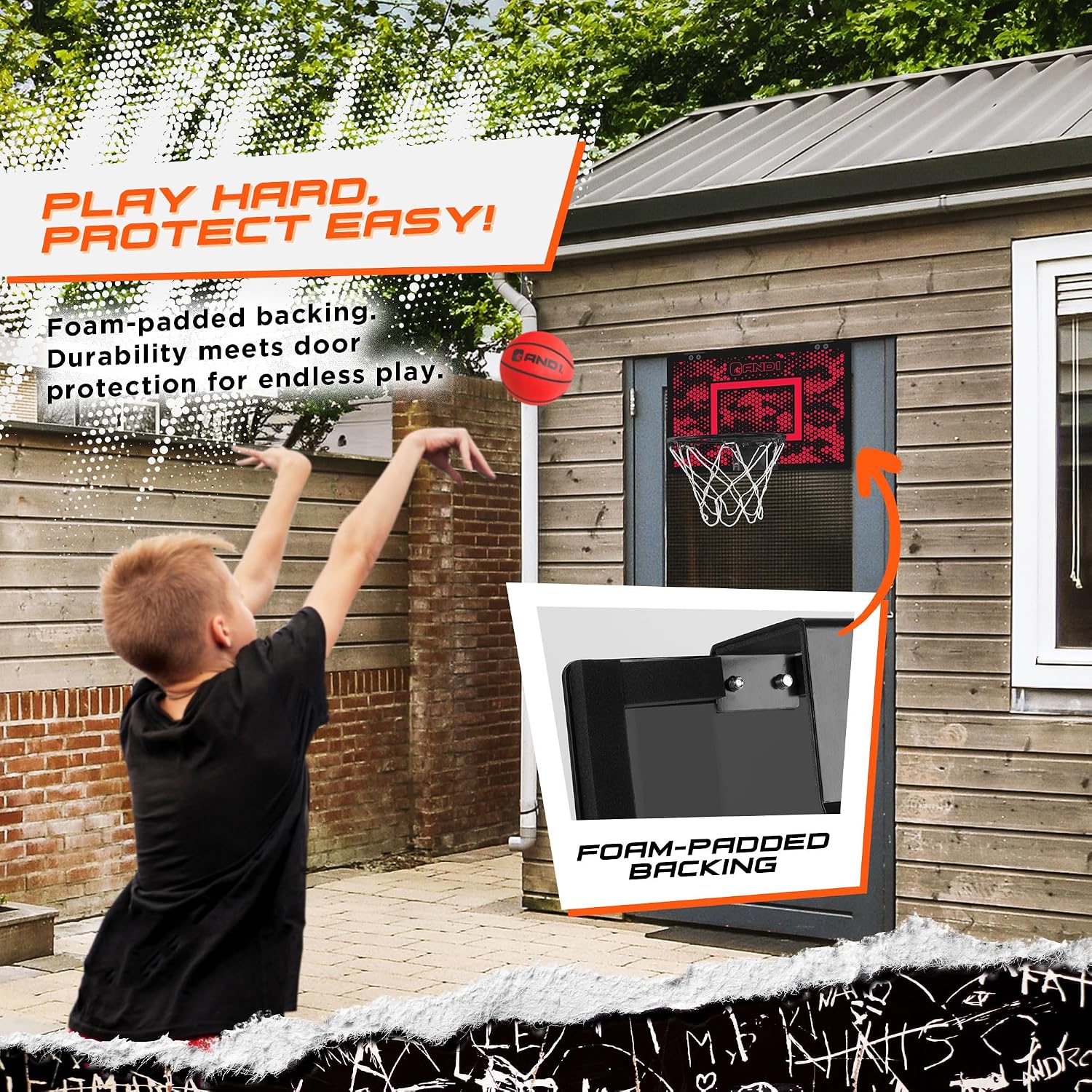 AND1 Over the Door Mini Basketball Hoop: 18x12 Shatterproof Backboard, 2 Mini Basketballs
