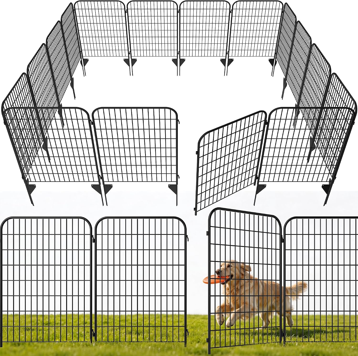 AMAGABELI 10 Panels 17in(H)×10ft(L) Decorative Garden Fences and Borders for Dogs No Dig Rustproof Metal Fence Panels Garden Edging Border Animal Barrier Fencing for Flower Beds Yard Patio Decor Black