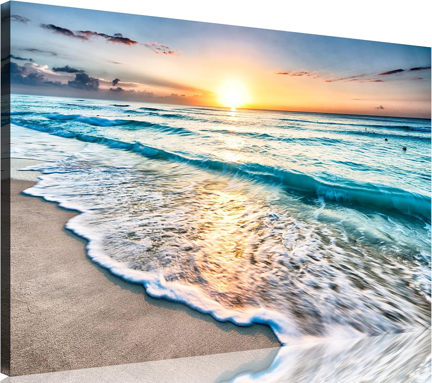 TutuBeer 3 Panel Beach Canvas Wall Art for Home Decor Blue Sea Sunset White Beach Painting the Picture Print on Canvas Seascape the Pictures for Home Decor Decoration,Ready to Hang