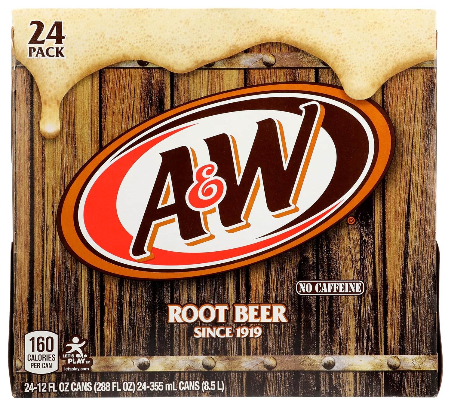 A&W Root Beer Soda, 12 fl oz cans, 24 pack