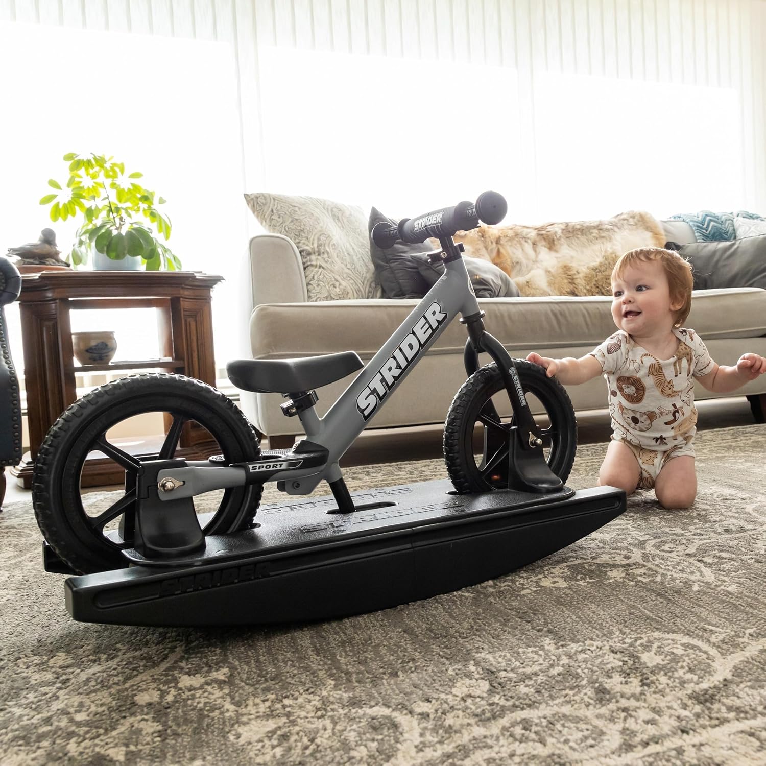 Strider Sport 2-in-1 Rocking Bike, Ages 6 Months–4 Years | For 12 Model, Converts Baby Rocking Toy to Toddler Balance Bike, Tool-Free Adjustments, Wide and Stable Base, Durable Plastic