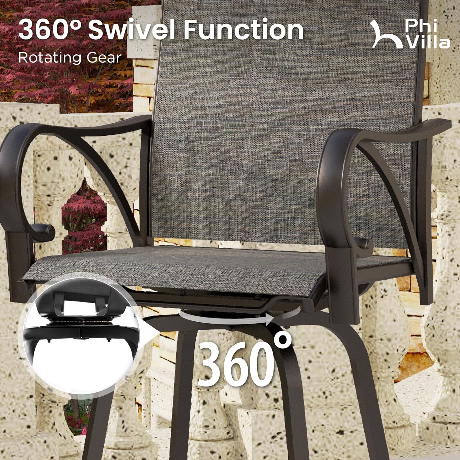 PHI VILLA Bar Height Patio Table and Chairs Set for 2