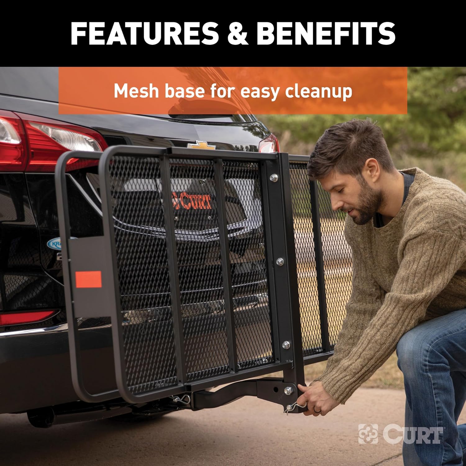 CURT 18153 Folding Hitch Basket Cargo Carrier, 60" x 24", 500 lb