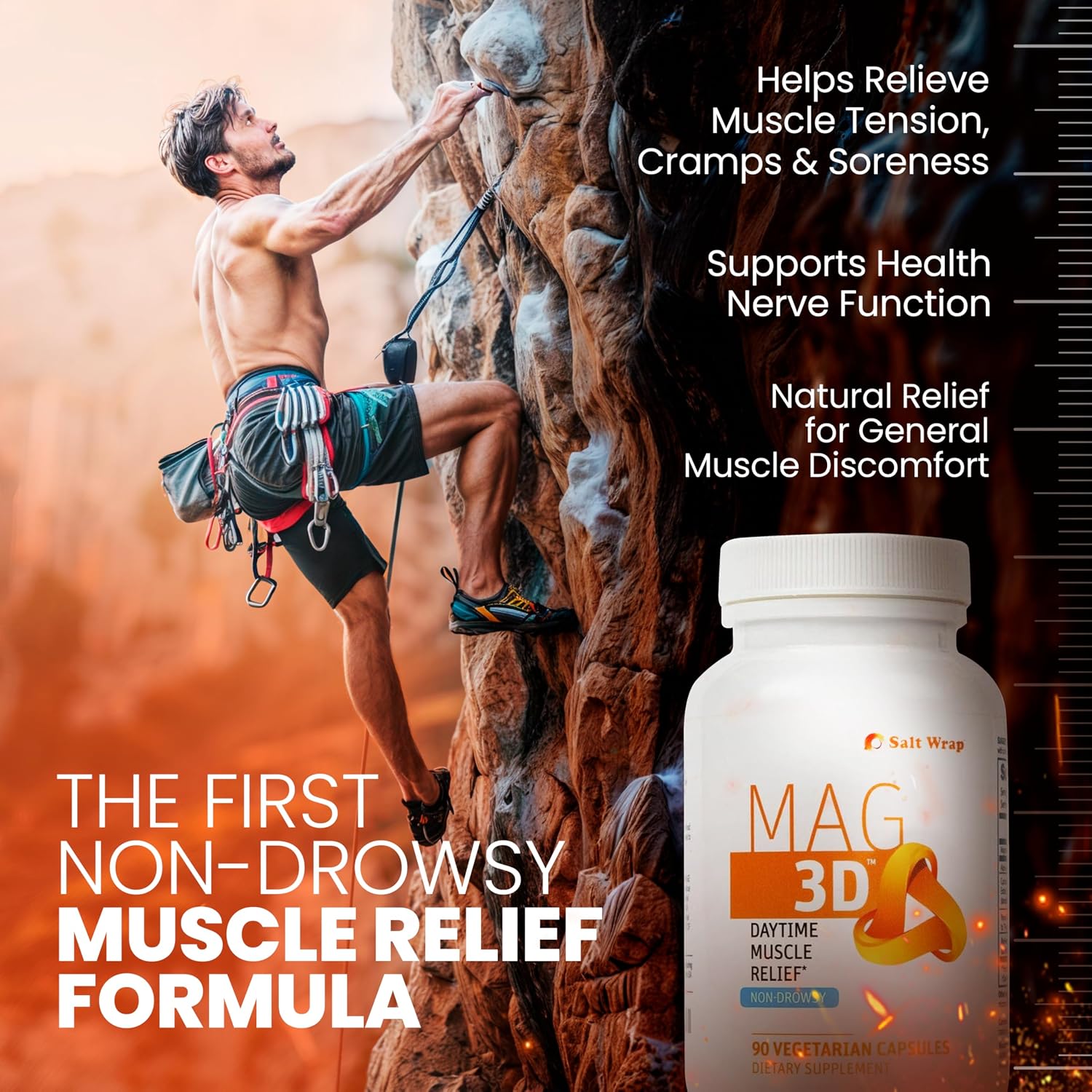 SaltWrap Mag 3D – Daytime (Non-Drowsy) Leg Cramp & Muscle Relief Support - Natural Supplement for Muscle and Nerve Health with Turmeric