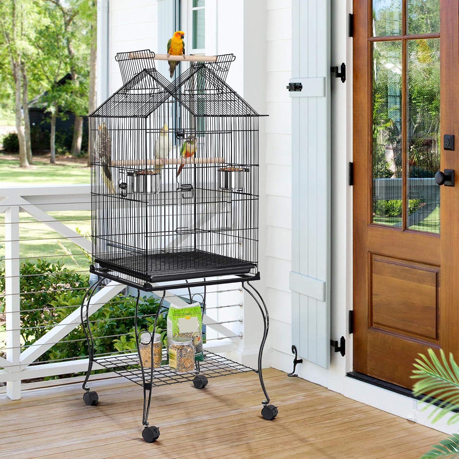 Yaheetech 57" Open Top Bird Cage with Detachable Rolling Stand & Storage Shelf, Parrot Cage for Cockatiels, Quaker, Conures