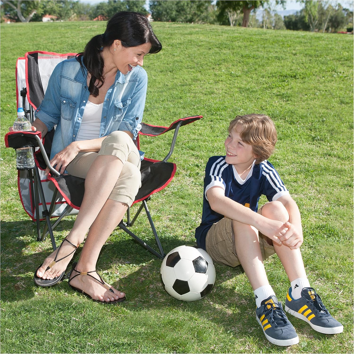Kelsyus Original Foldable Canopy Chair for Camping, Tailgates, and Outdoor Events, Grey/Red