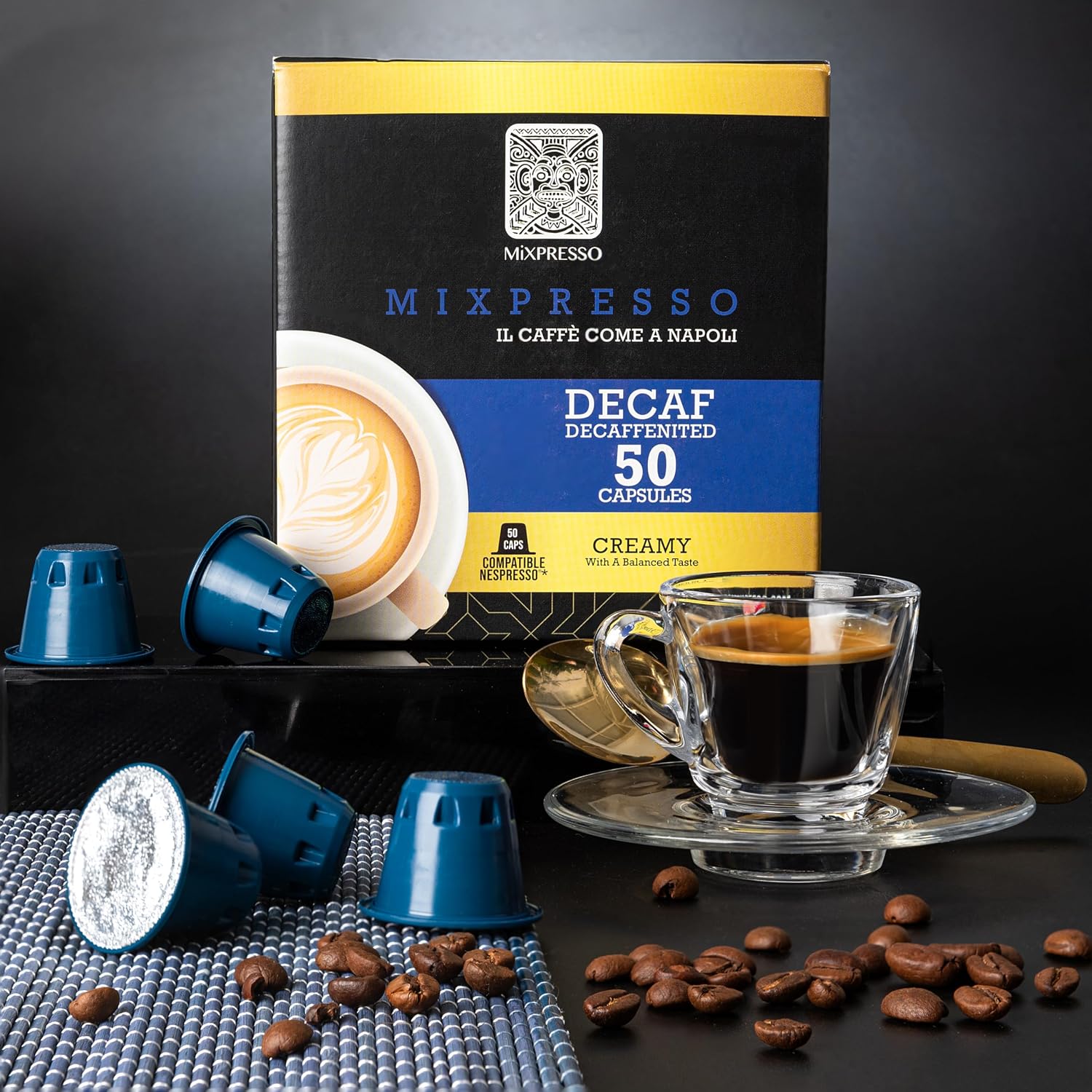 Mixpresso Classe Coffee Espresso Capsules Compatible With Nespresso Original Brewers, Single Cup Coffee Pods 100% from Italy, Medium Roast 80% Arabica Espresso, 50 Count Coffee Capsule Intensity 8/12 | 50 Count Single Cup Coffee Pods Compatible With Nesp…