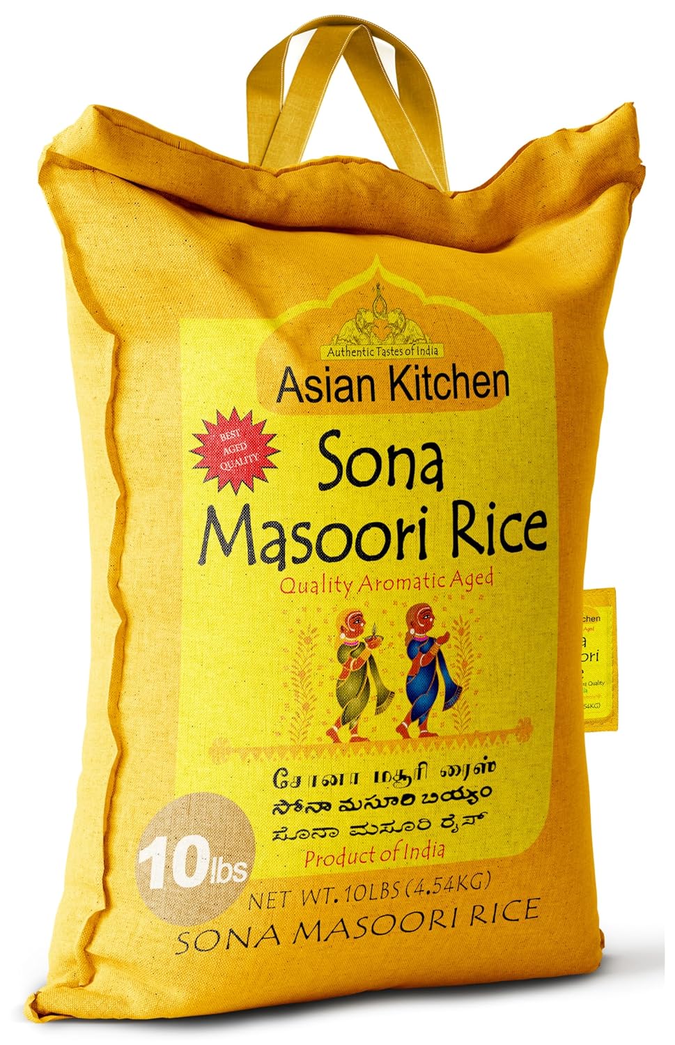 Asian Kitchen White Sona Masoori Aged Rice 20-Pound Bag, 20lbs (9.08kg) Short Grain Rice ~ All Natural | Gluten Friendly | Vegan | Kosher | Indian Origin | Export Quality
