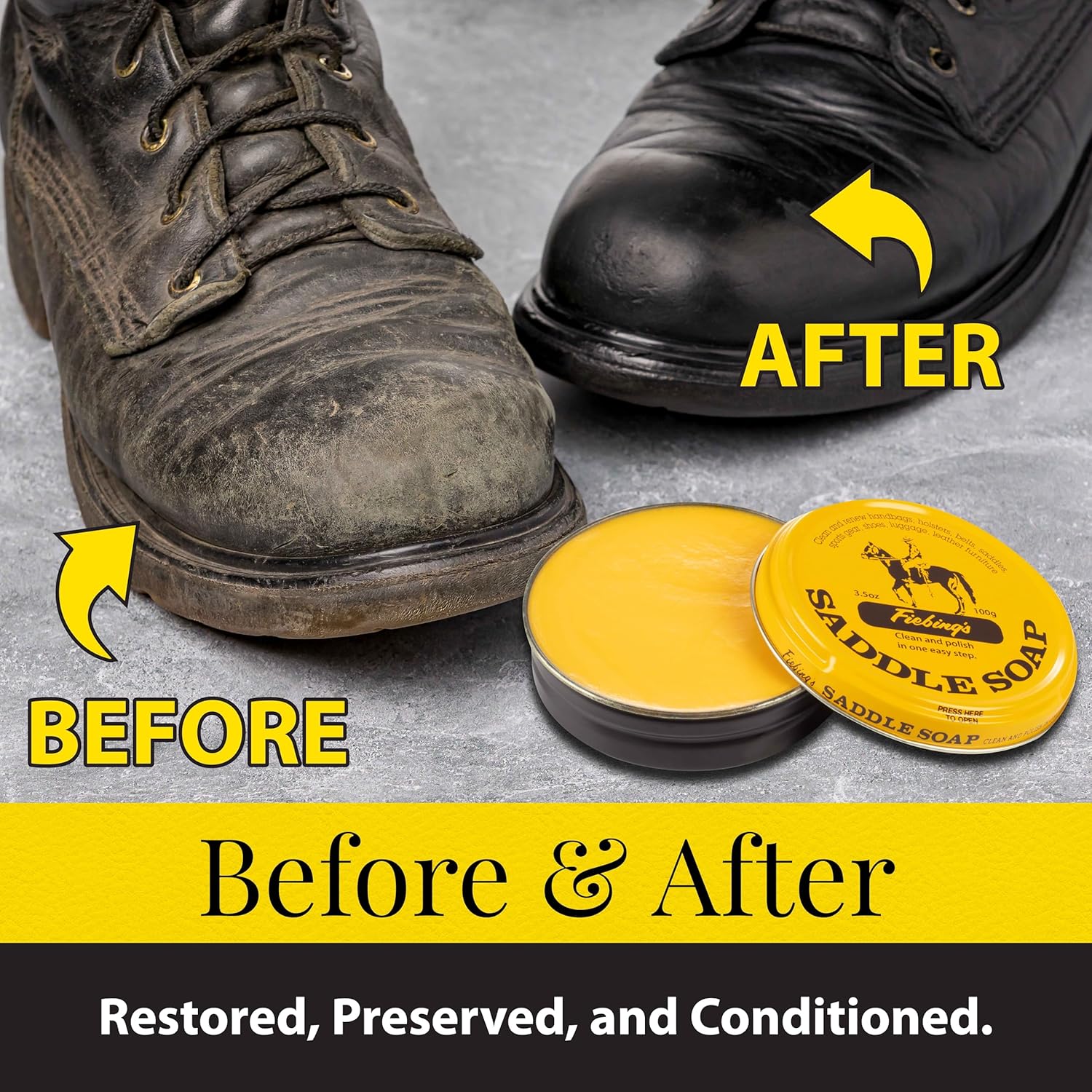 Fiebing's Yellow Saddle Soap for Leather (3.5 oz Tin) - Leather Cleaner & Conditioner to Soften
