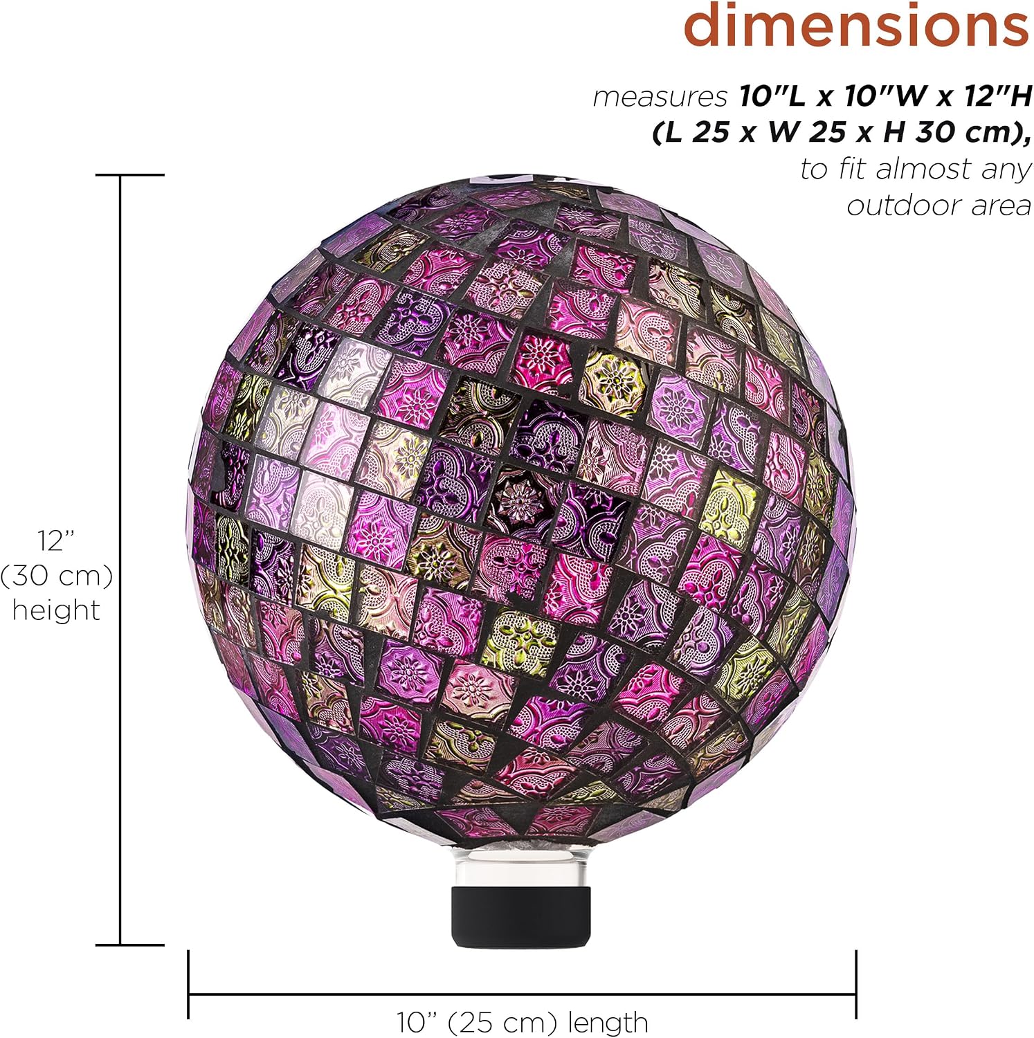 Alpine Corporation 10" Diameter Indoor/Outdoor Glass Mosaic Gazing Globe Yard Decoration, Purple Pearlized Petals Design