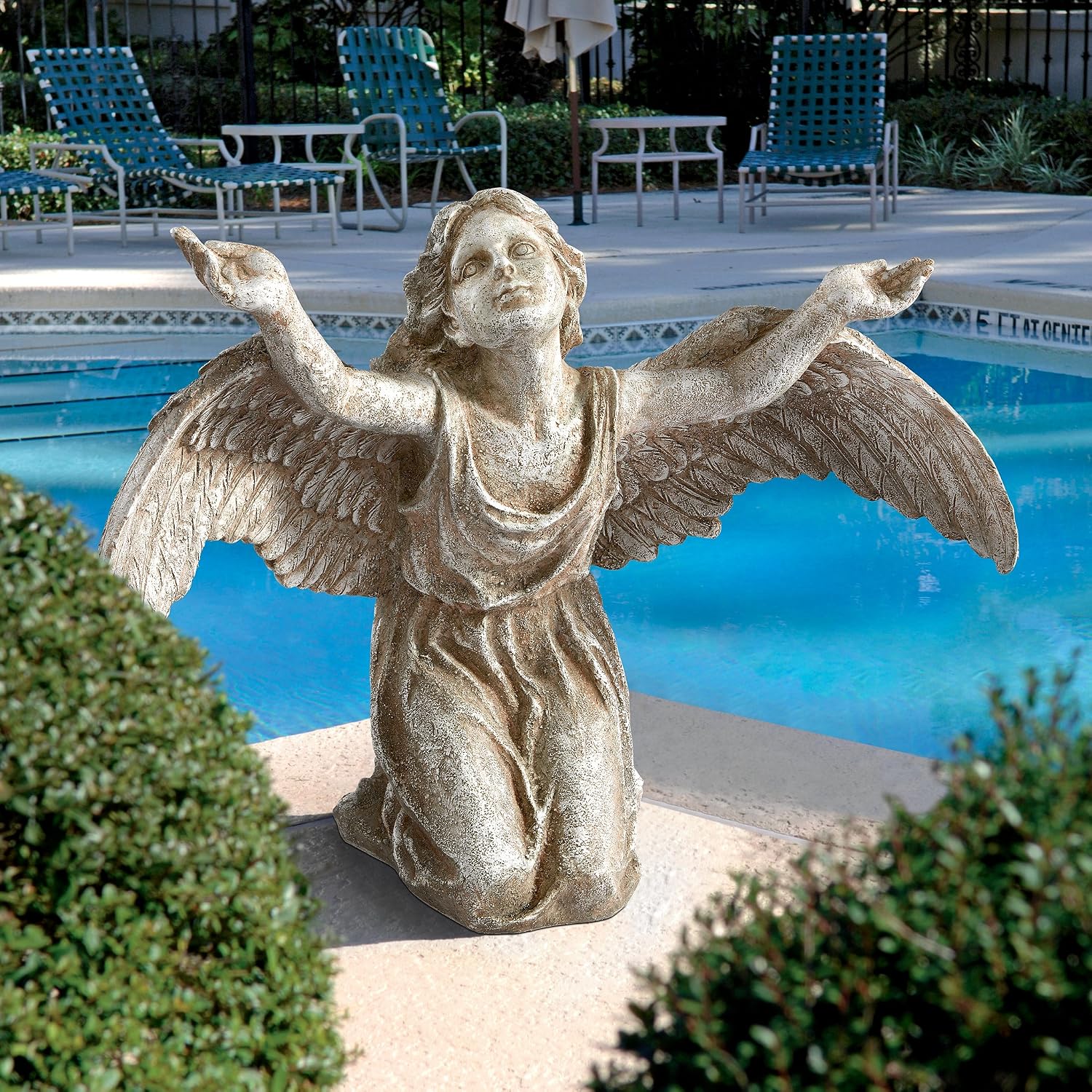 Design Toscano In Grace Girl Child Angel Memorial Indoor/Outdoor Garden Statue, 14 inches wide, 24 inches tall, Cast Stone Resin, Antique Stone Finish