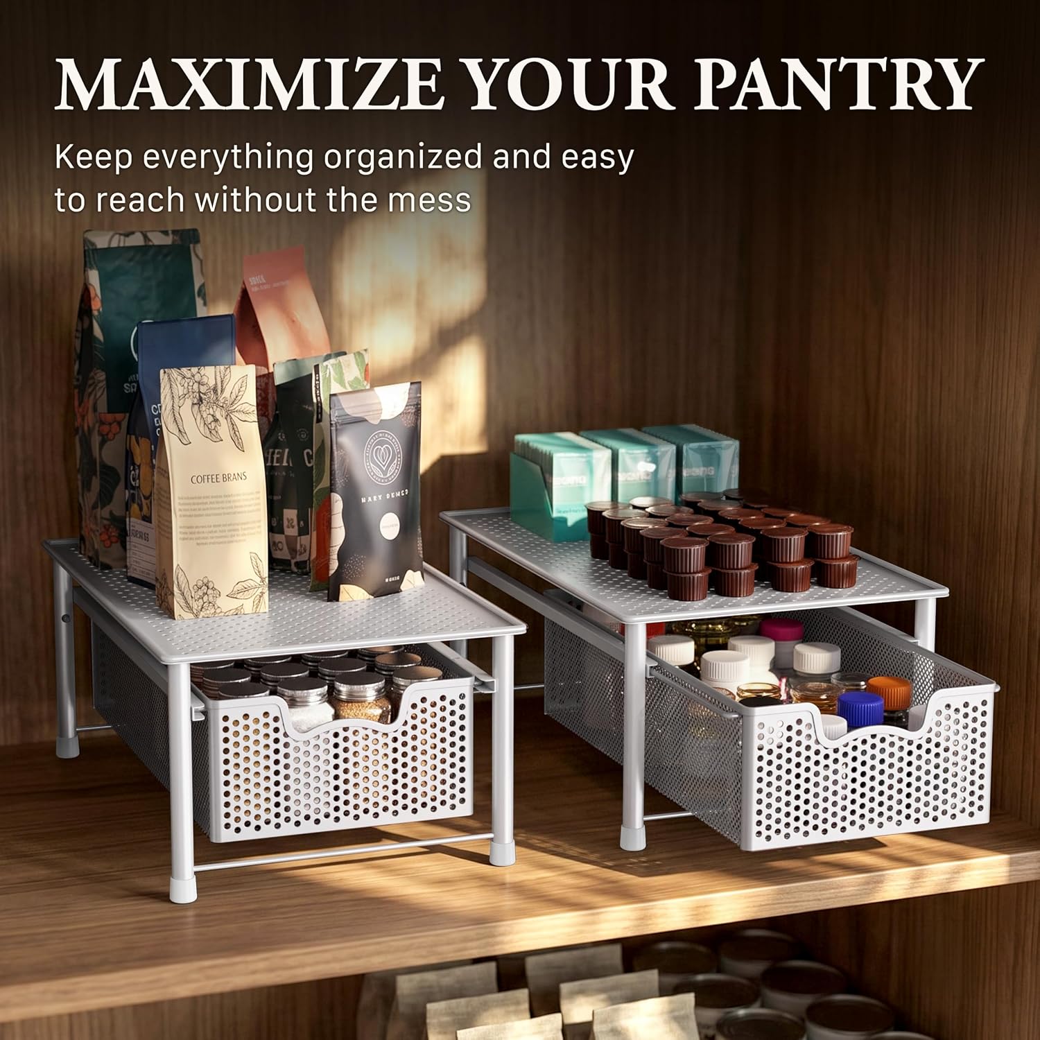 Simple Houseware Stackable 3 Tier Sliding Basket Organizer Drawer, Silver