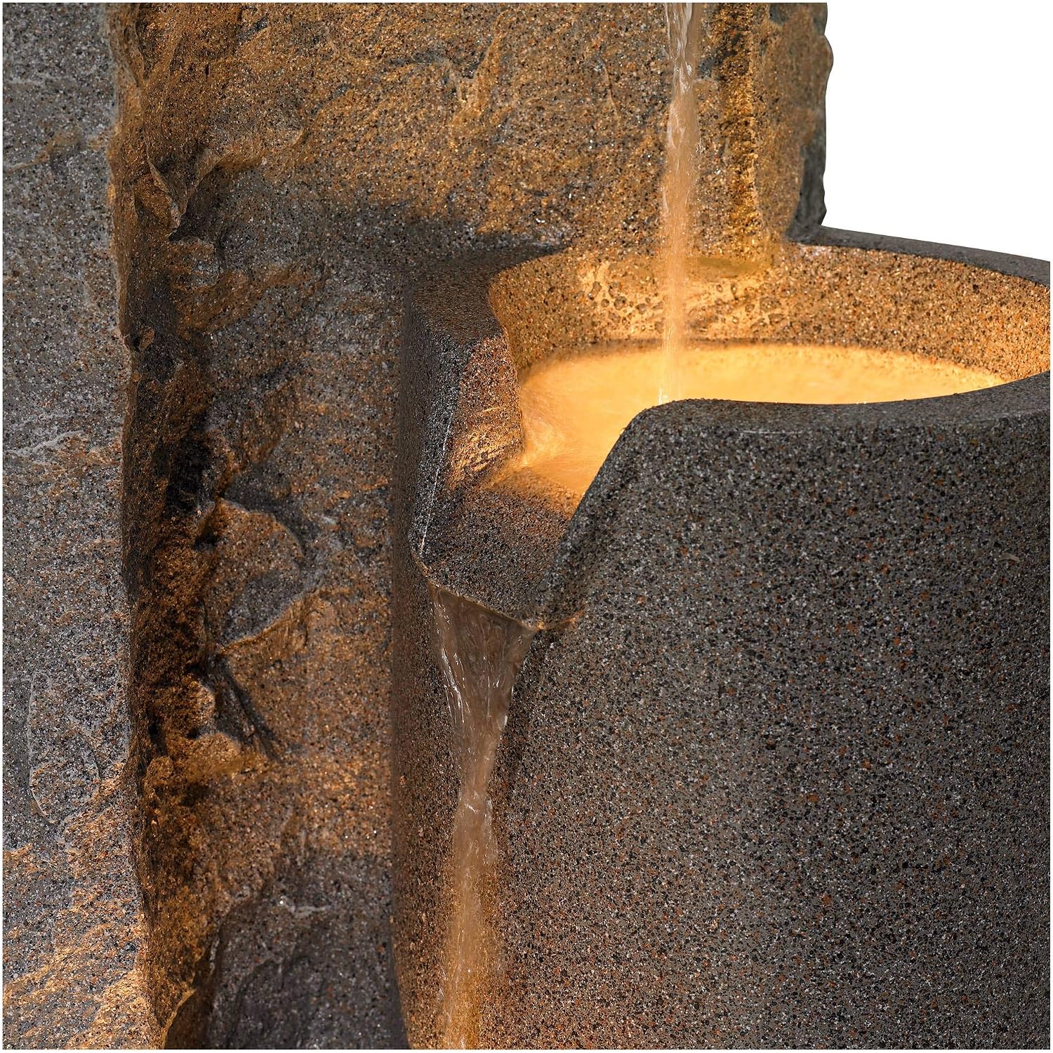 Outdoor Large Bowl and Pillar 34 1/2" High Modern Fountain with LED Lights | Zen Decor Faux Stone Floor Standing Waterfall Tiered Water Feature for