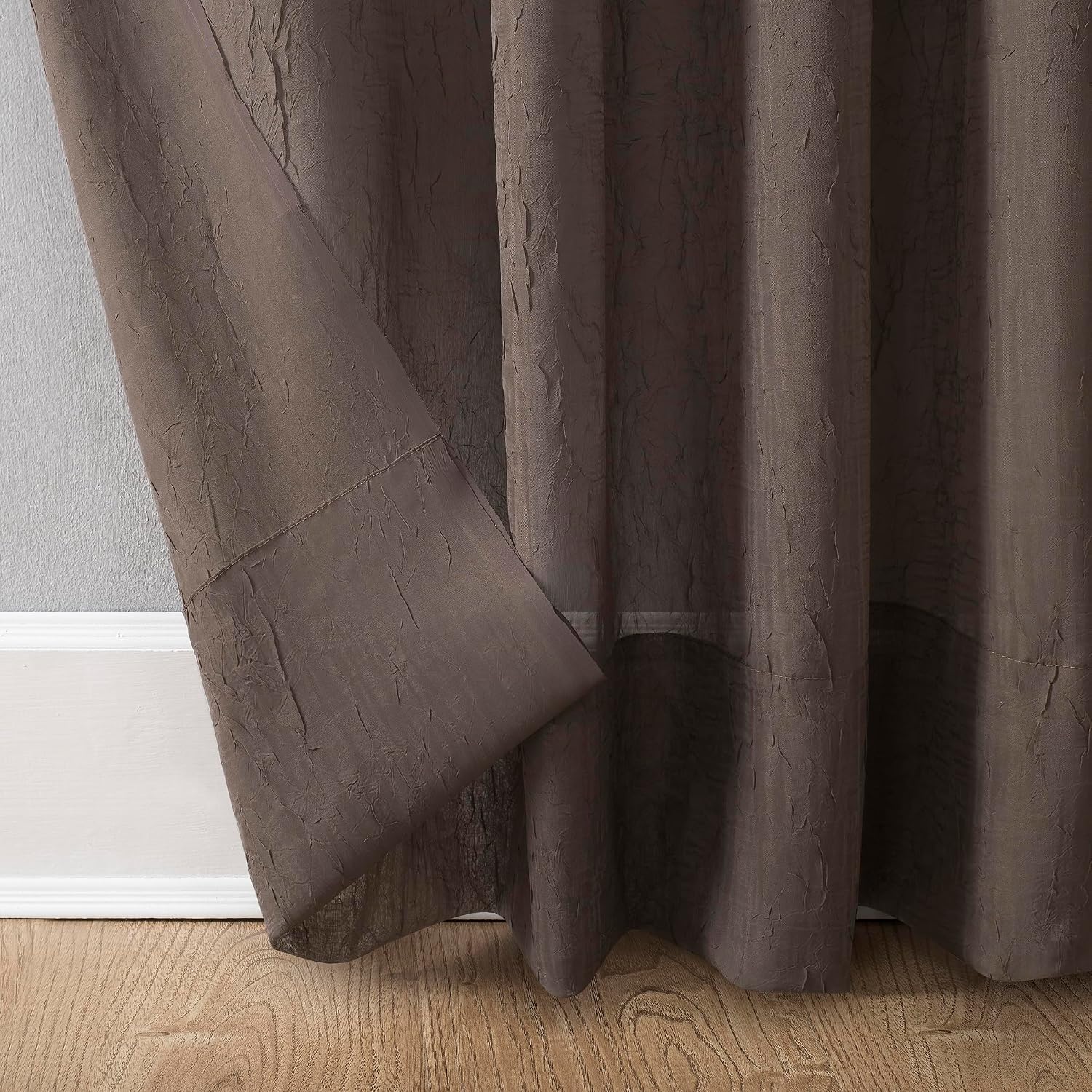 No. 918 Erica Crushed Sheer Voile Rod Pocket Curtain Panel, 51" x 108", Eggshell Off-White