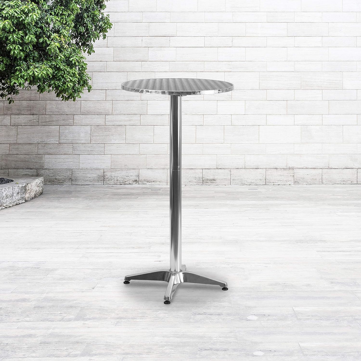 Flash Furniture 23.25" Round Aluminum Indoor/Outdoor Bar Height Table with Flip-Up Top, Heavy-Duty Aluminum Flip-Up Top Cocktail Table, Silver