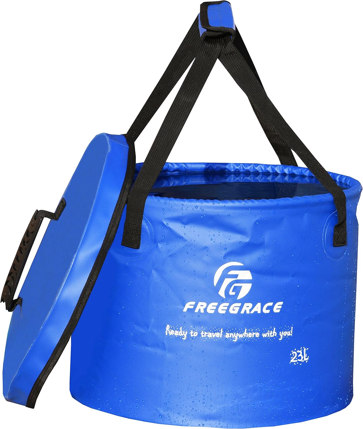 Freegrace Collapsible Bucket with Mesh Tool Pocket - 10L, 16L & 23L Portable Folding Water Container - Heavy Duty 500D Tarpaulin, BPA-Free Wash Basin for Camping, Fishing, RV, and Car Washing