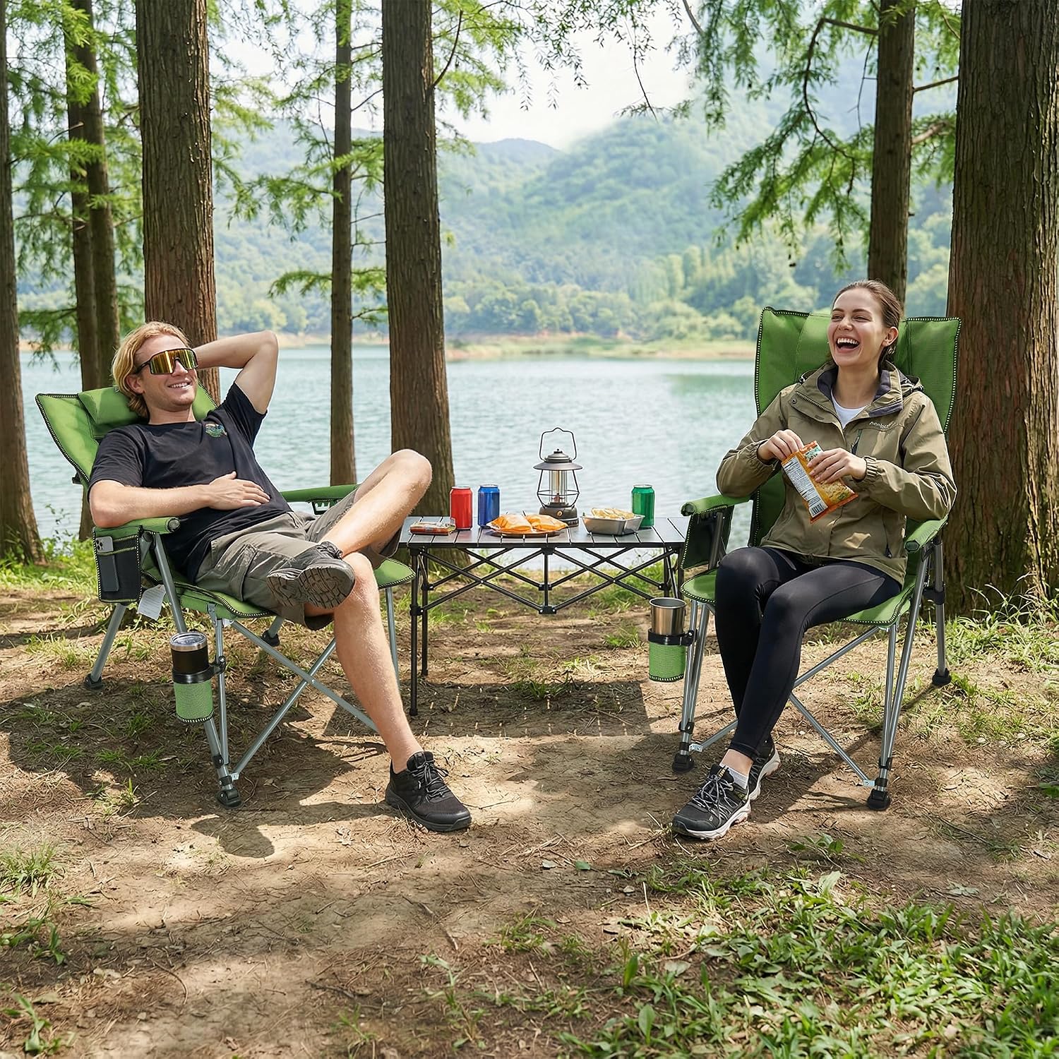 Adjustable Back Folding Camping Chair for Camp, Picnic, Lawn, Fishing | Adjustable Back; Weight Capacity 400 LBS;Hard Arm Portable Chair;Cup Holder;Storage Bag;carrying bag