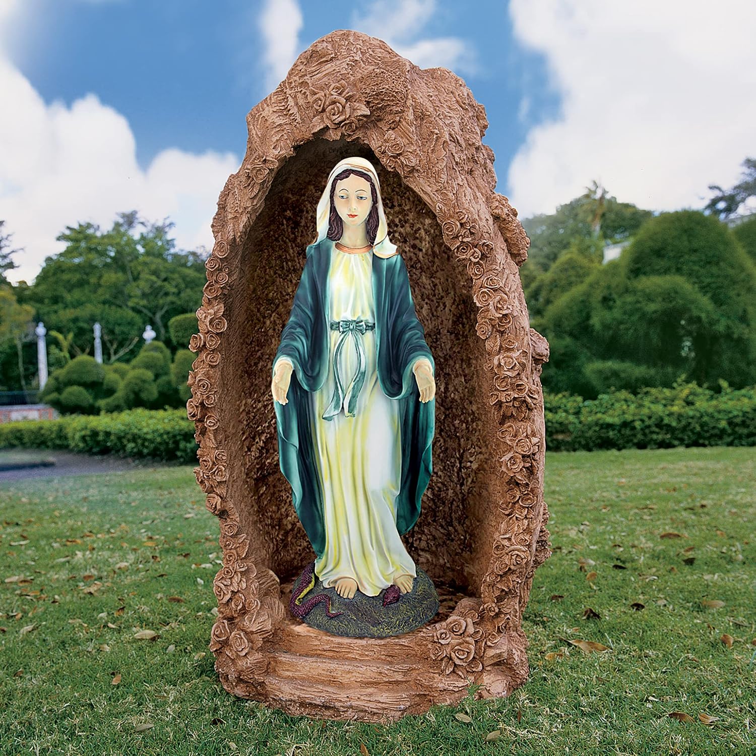 Design Toscano Anne with Young Mother Mary Holy Religious Garden Statue, 12 inches wide, 21 inches tall, Cast Stone Resin, Antique Stone Finish