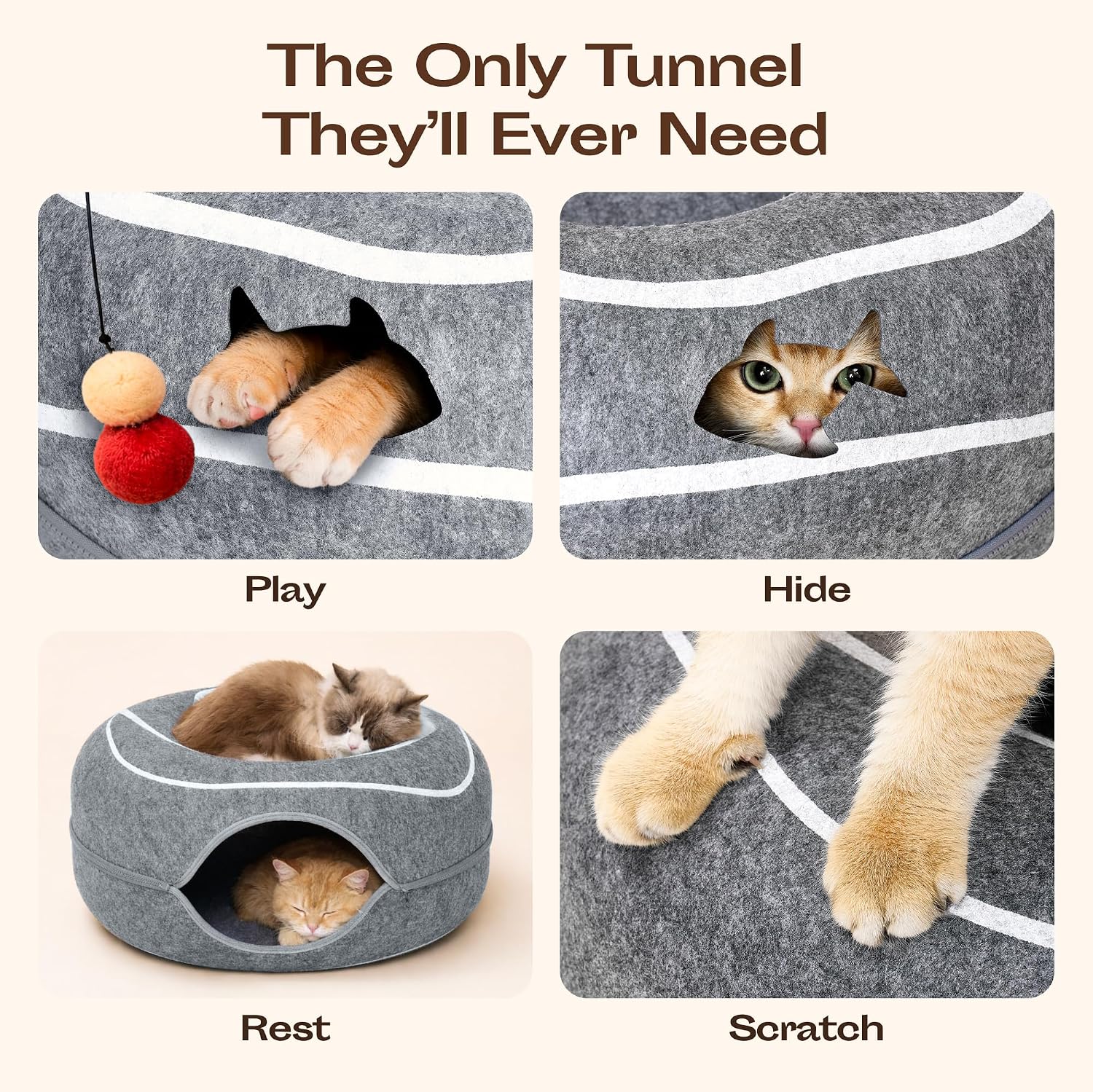 Cat Cave – Premium Felt Cat Bed for Indoor Cats, Handmade 100% Merino Wool (Large, Black Aqua)
