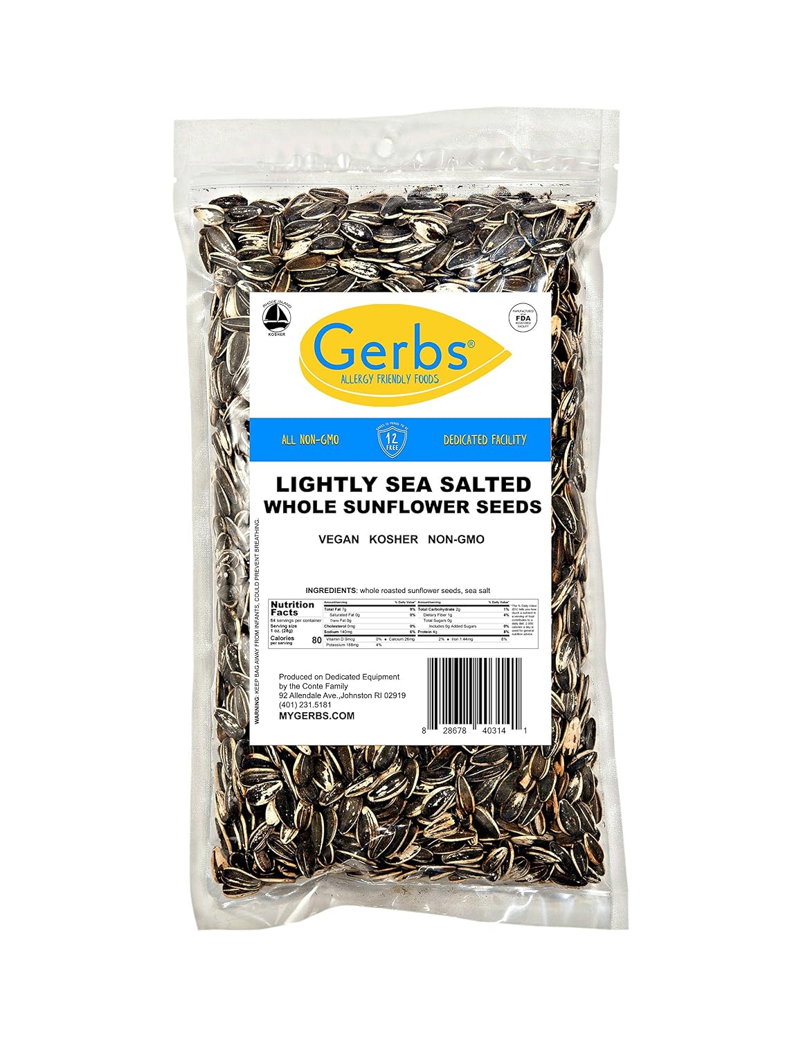 Lightly Sea Salted Sunflower Seed in Shell by Gerbs - 2 LBS - Top 11 Food Allergen Free & Non GMO - Premium Dry Roasted Seeds – COG USA | Small Batch, No Artificial Additives, Resealable Bag | Crack-and-Eat Crunchy Snack | Top 14 Allergen-Free