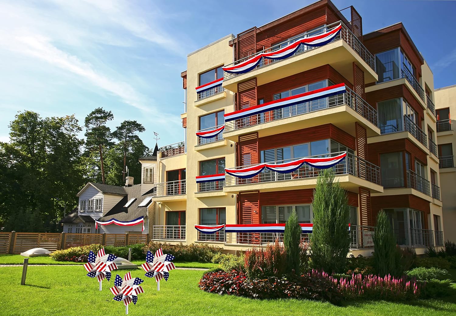 2-Pack Large Patriotic USA Flag Bunting Decorations 4th of July Memorial Day Large Red, White & Blue - 18" x 20 Feet. (2-Pack)
