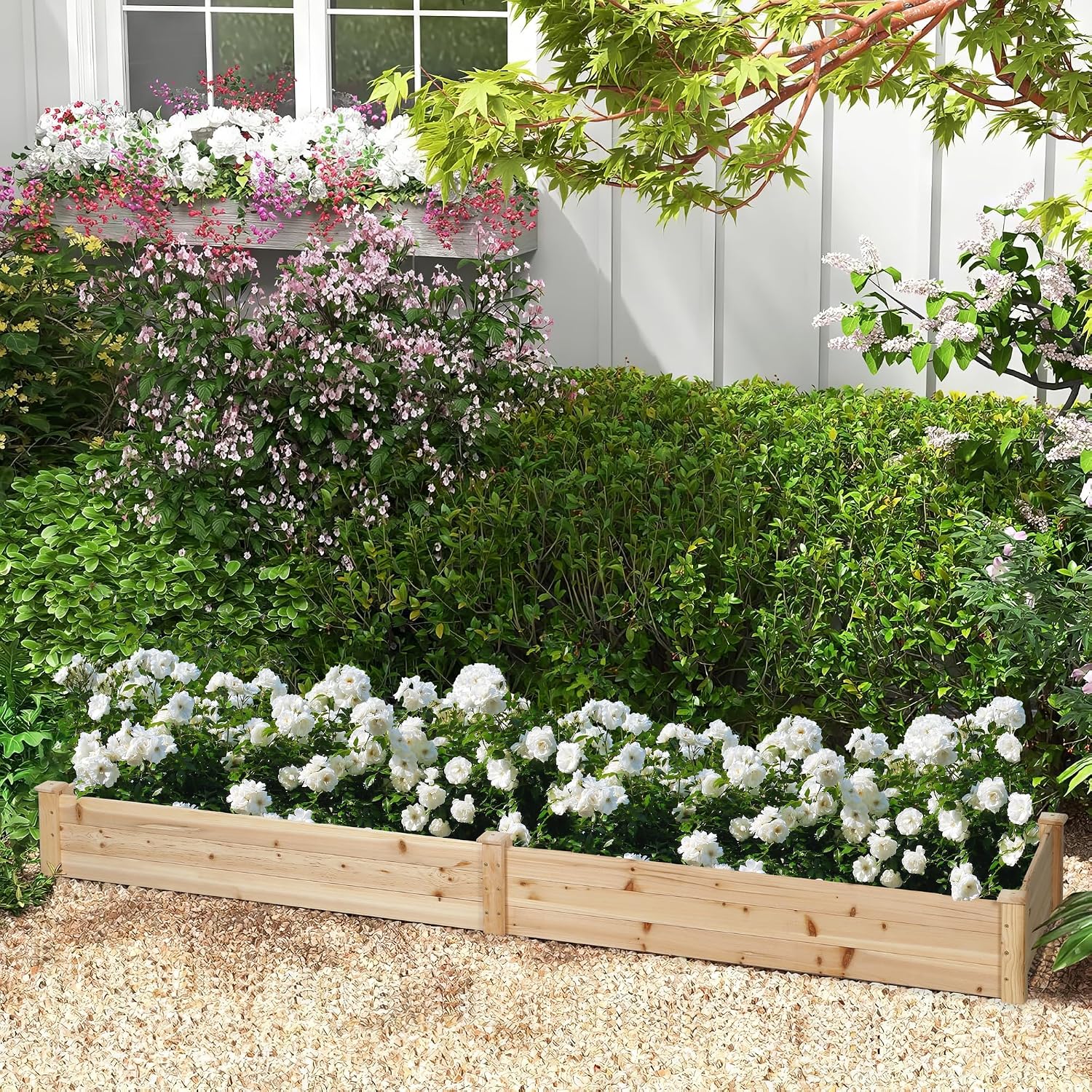 Crownland Outdoor Gardens 8 ft Raised Garden Bed Wooden Patio Raised Beds Backyard Elevated Planter Box Grow Vegetables Fruits Herb Yard Fast Easy