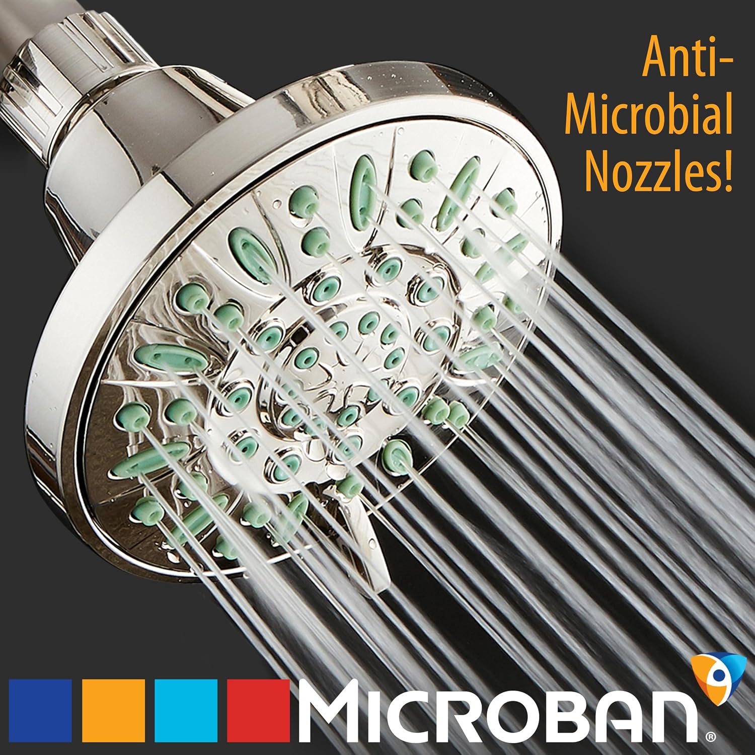 AquaDance Antimicrobial/Anti-Clog High-Pressure 6-setting Shower Head, Microban Nozzle Protection from Growth of Mold