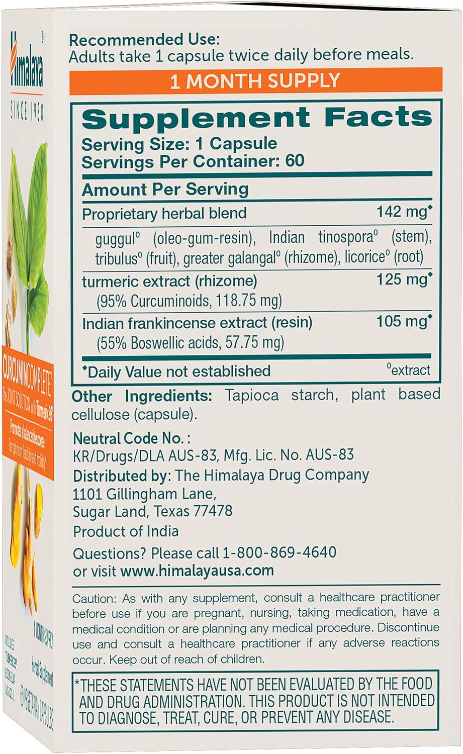 Himalaya Curcumin Complete Joint Support Supplement, 60 Capsules