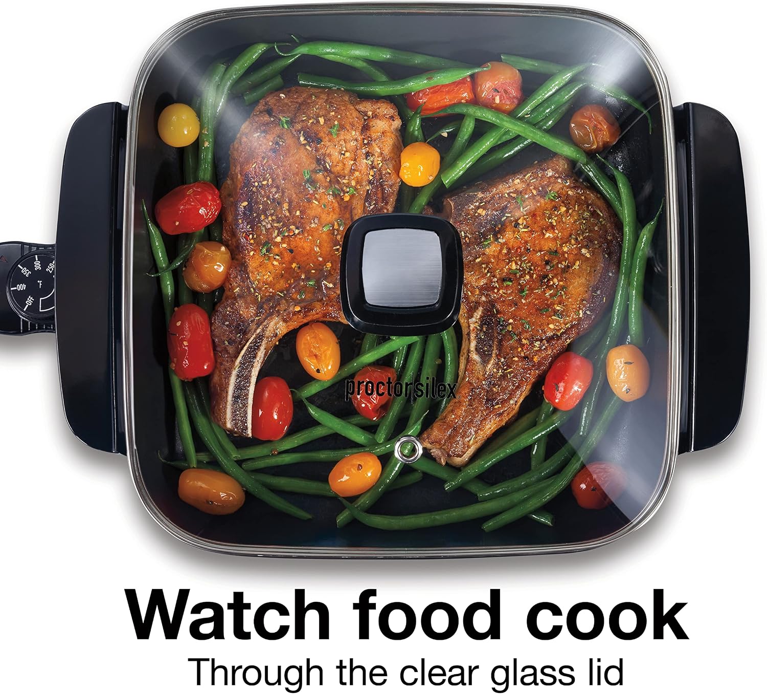 Proctor Silex Electric Skillet with Lid, 116 sq. in. Nonstick Cooking Surface for Frying, Sauteing, Simmering and Braising