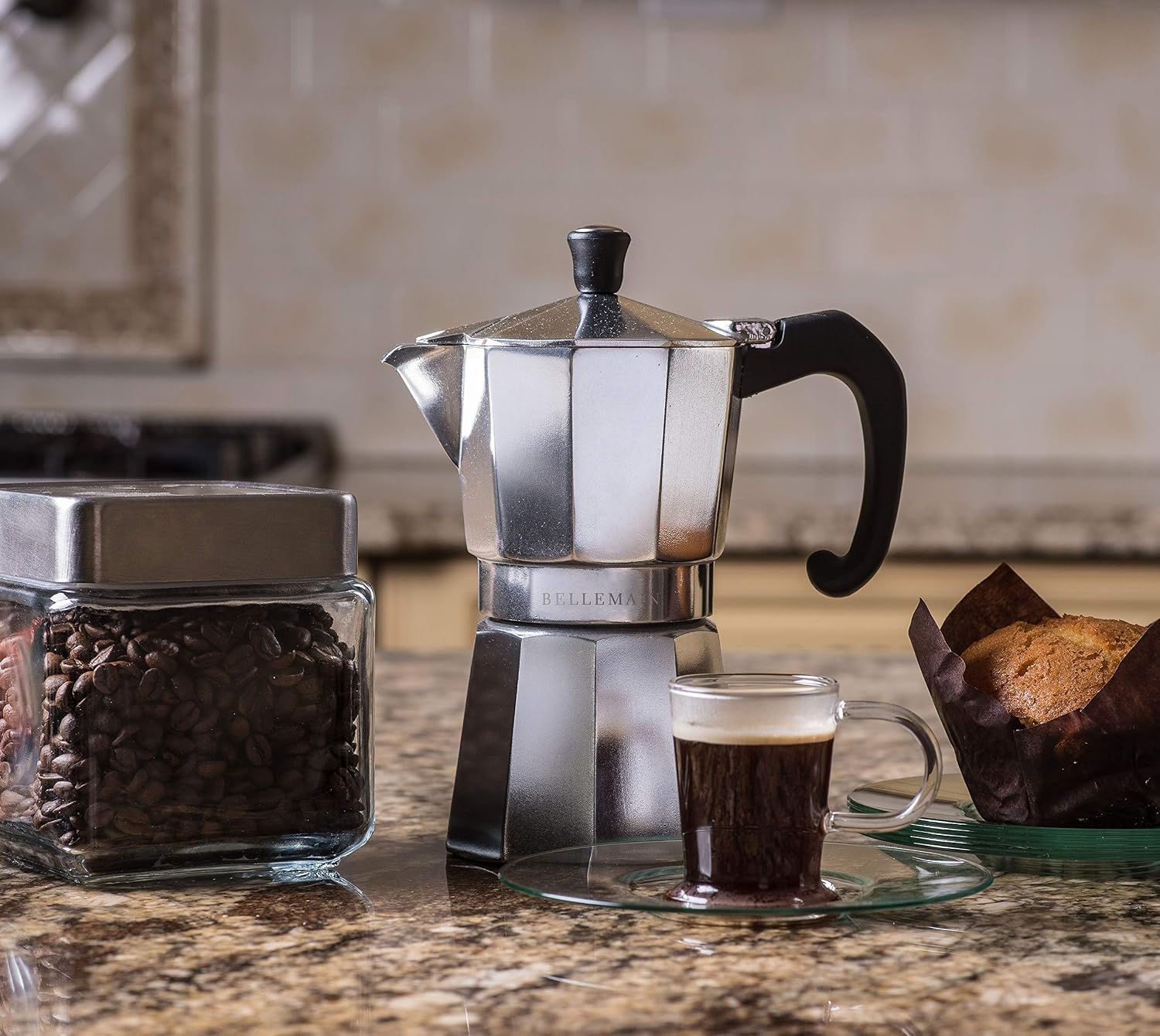 Bellemain Stovetop Espresso Maker, Italian Moka Pot, 6-Cup Silver | Classic aluminum design brews rich espresso at home or camping, with an easy-to-use and easy-to-clean design.
